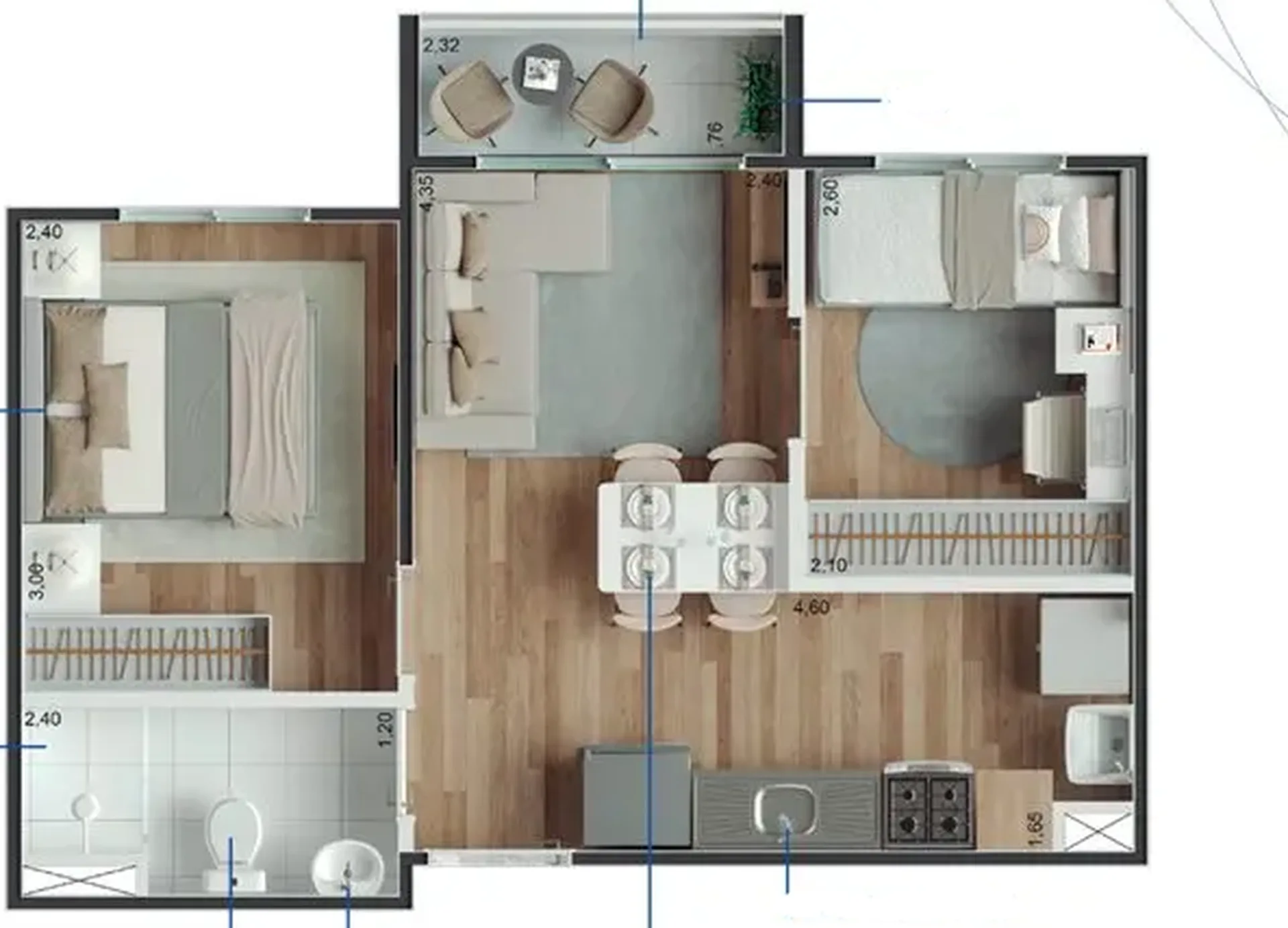 Planta do Abytá Santo Amaro — 2 dormitórios – 34,79 m²
