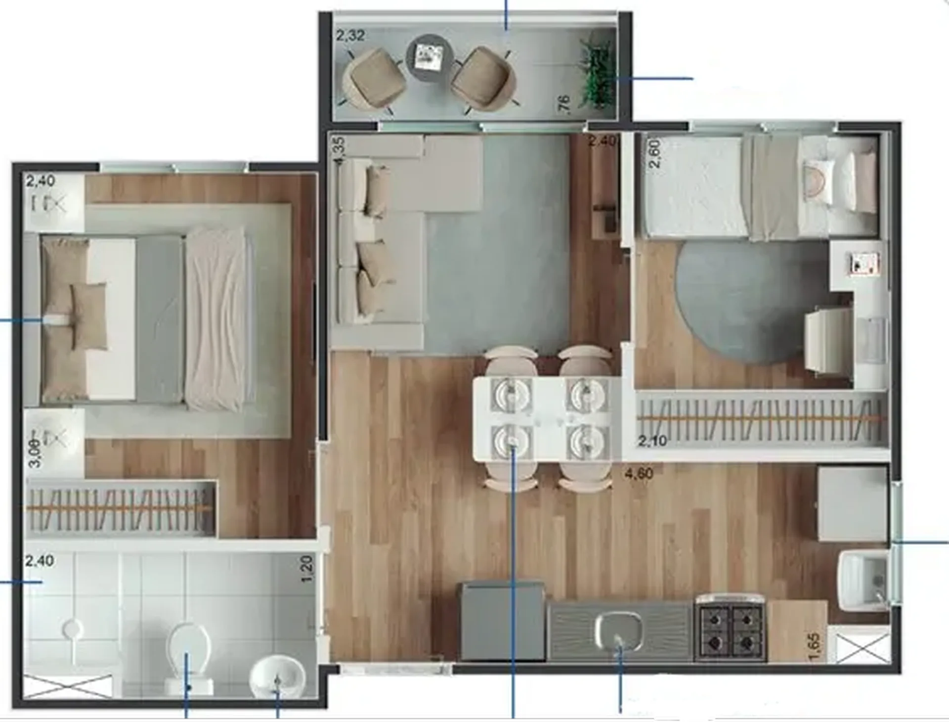 Planta do Abytá Santo Amaro — 2 dormitórios – 35,1 m²
