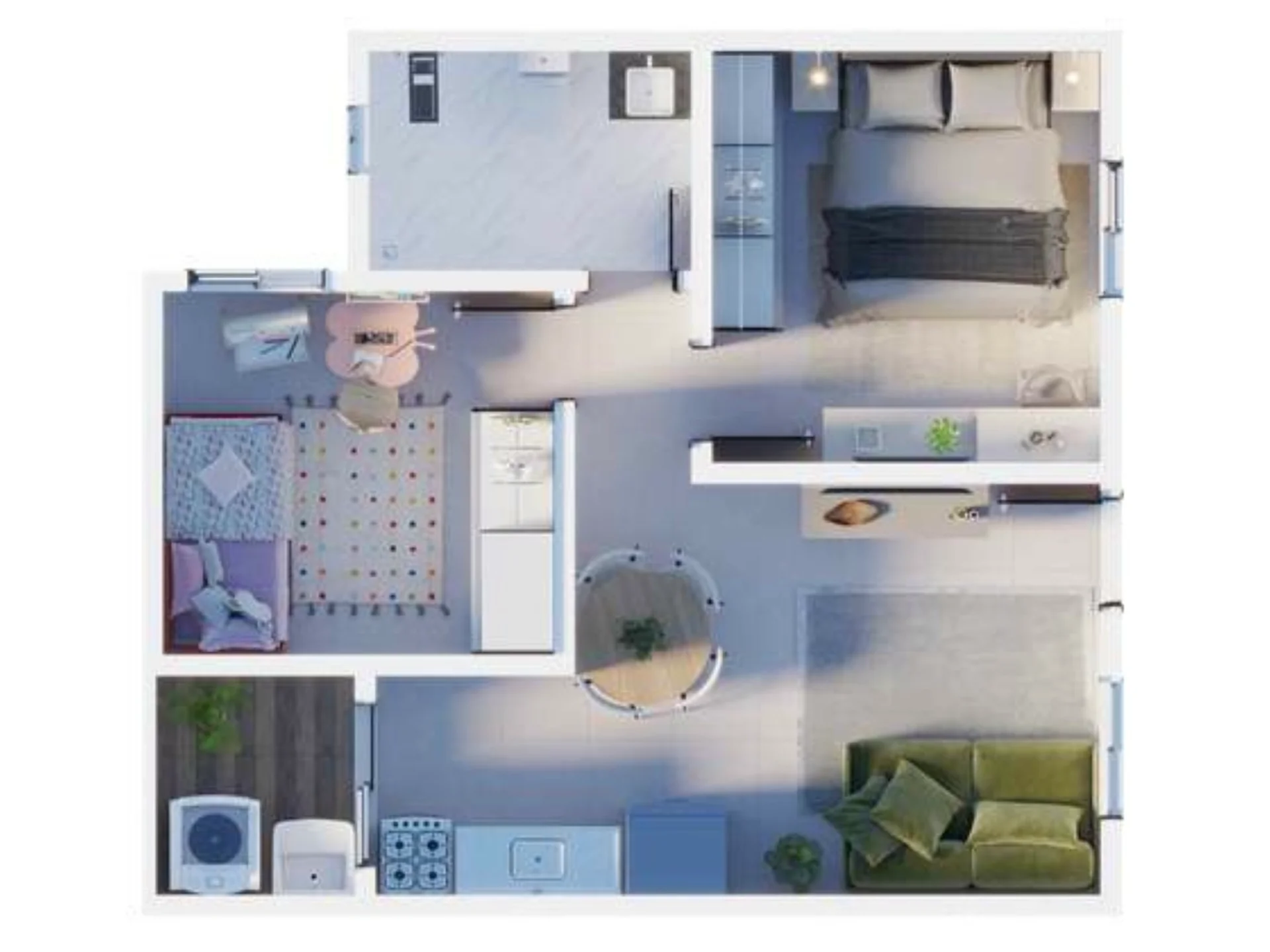 Planta de 2 dormitórios de 39,08 m² do All Bekaa