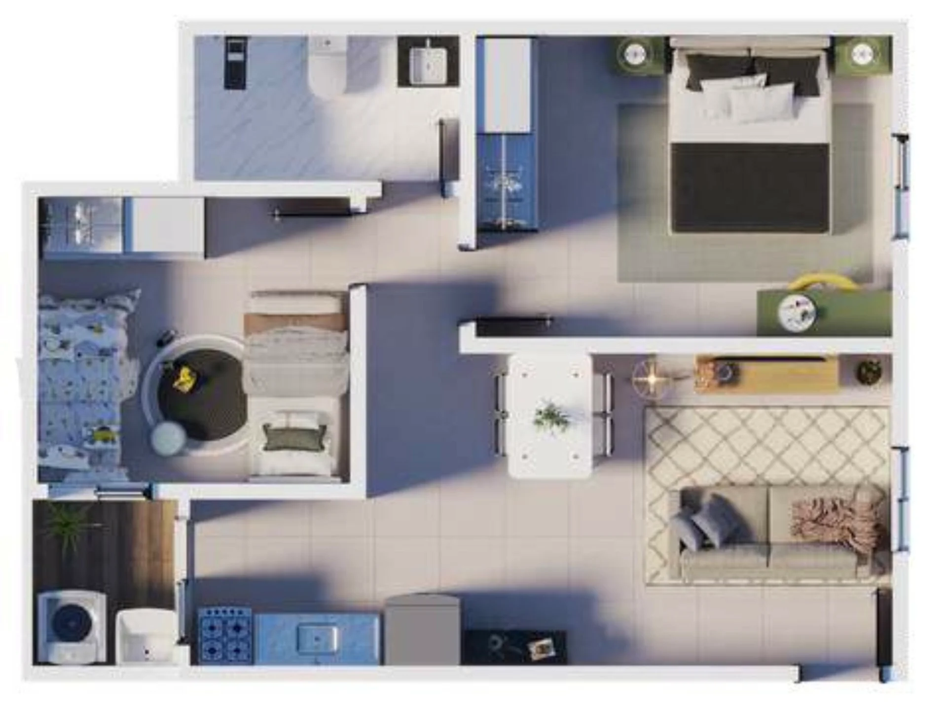 Planta de 2 dormitórios de 48,50 m² do All Bekaa