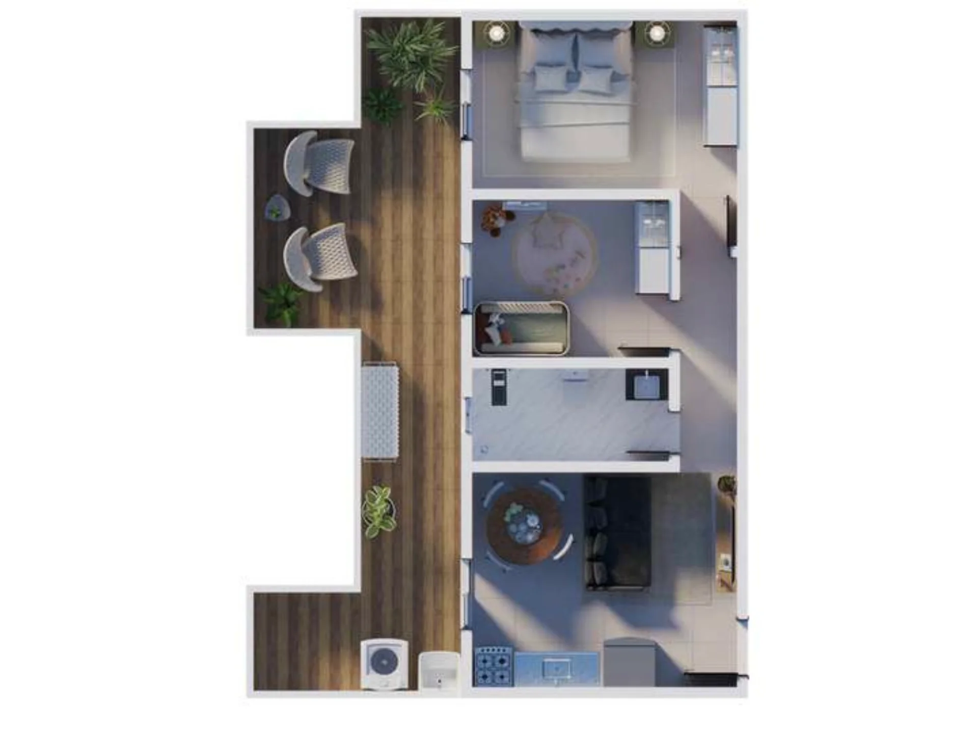 Planta de 2 dormitórios de 51,98 m² do All Bekaa