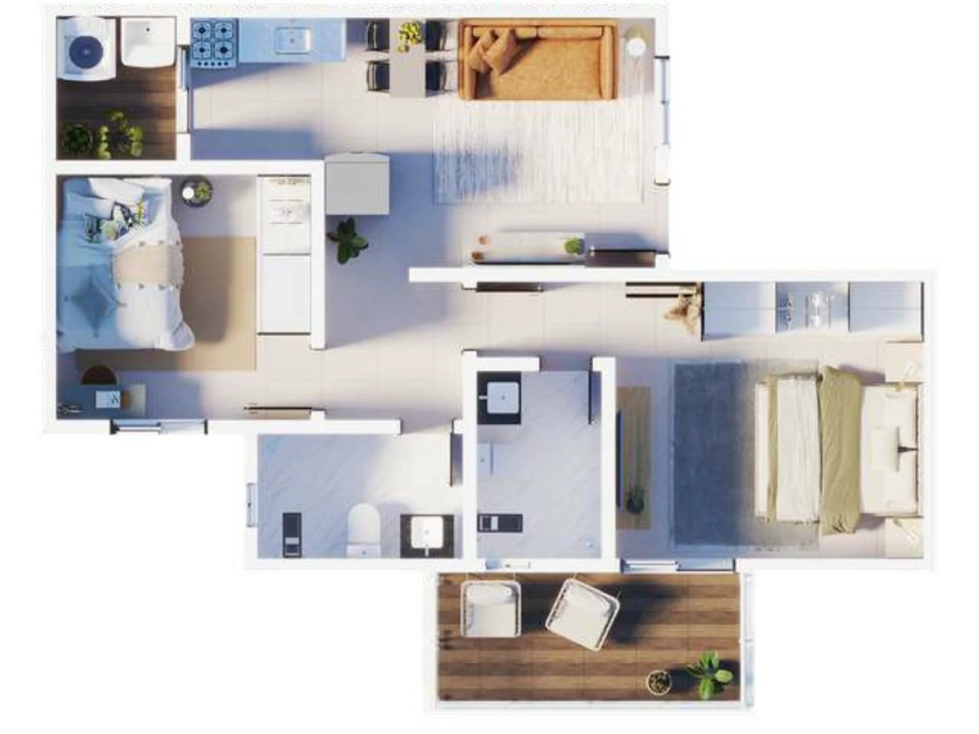 Planta de 2 dormitórios de 53,46 m² do All Bekaa