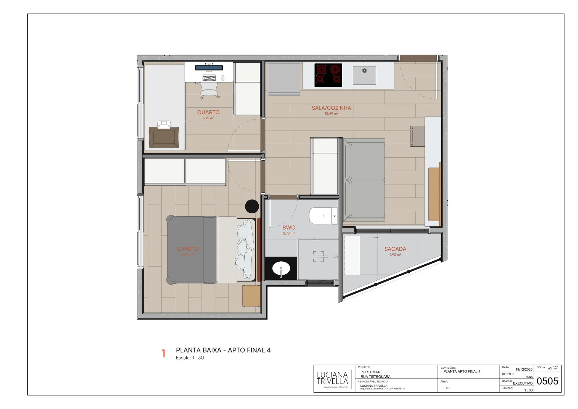 Planta baixa do apartamento final 4 do Allgarve Tatuapé
