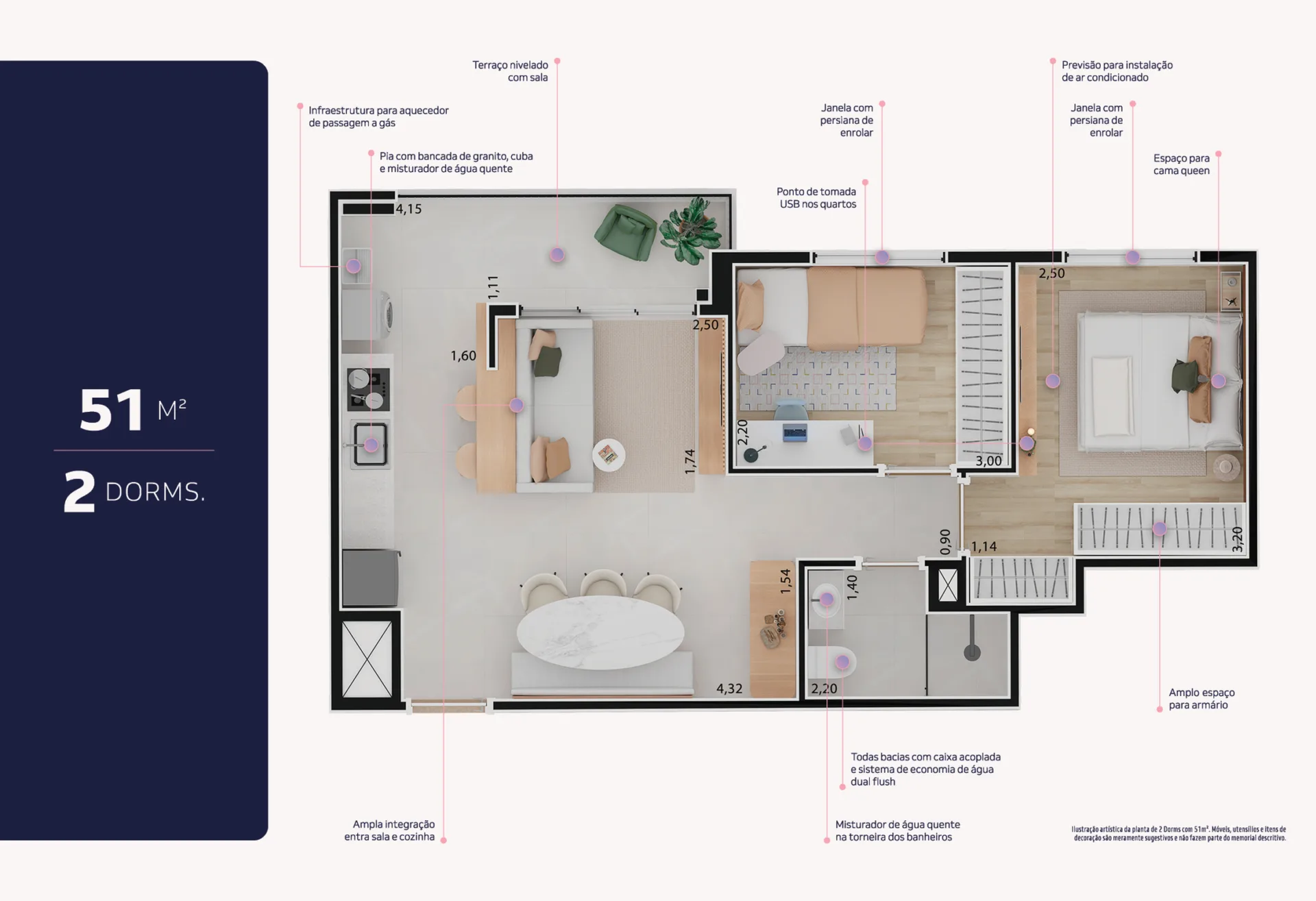 Planta do Alto da Vila — 2 dormitórios – 50 m²