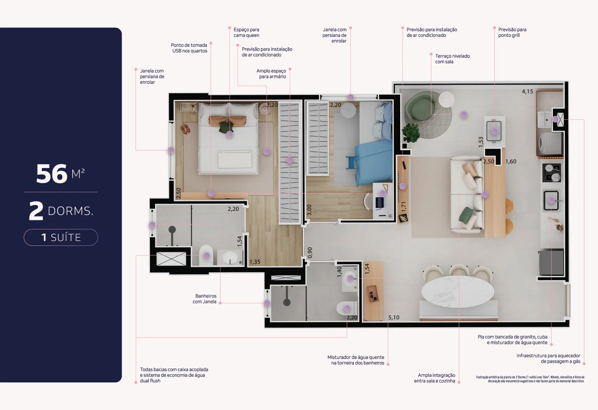 Planta do Alto da Vila — 2 dormitórios – 57 m²
