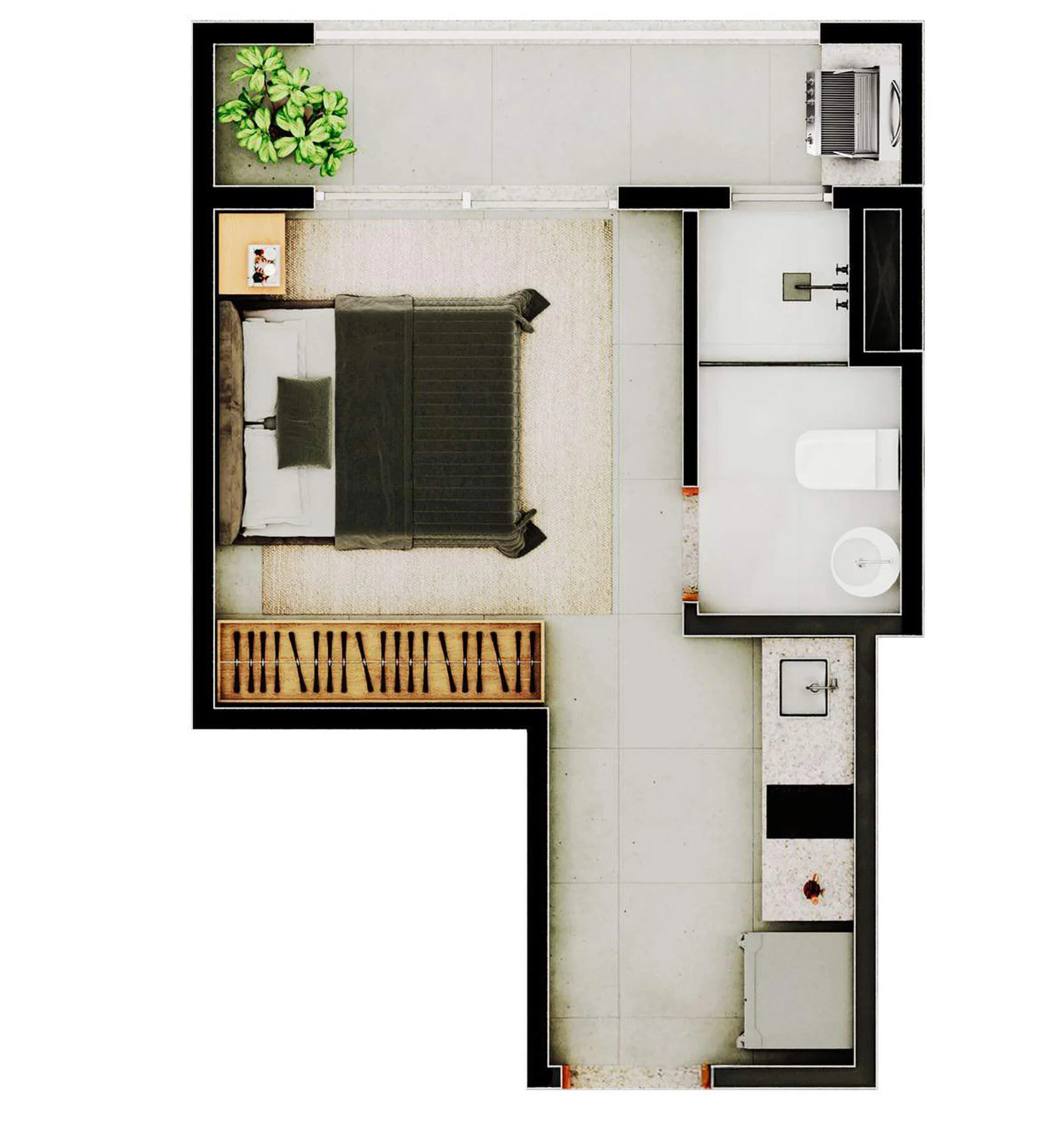 Planta do studio de 1 dormitório com 22,54 m² do Amaná Brooklin