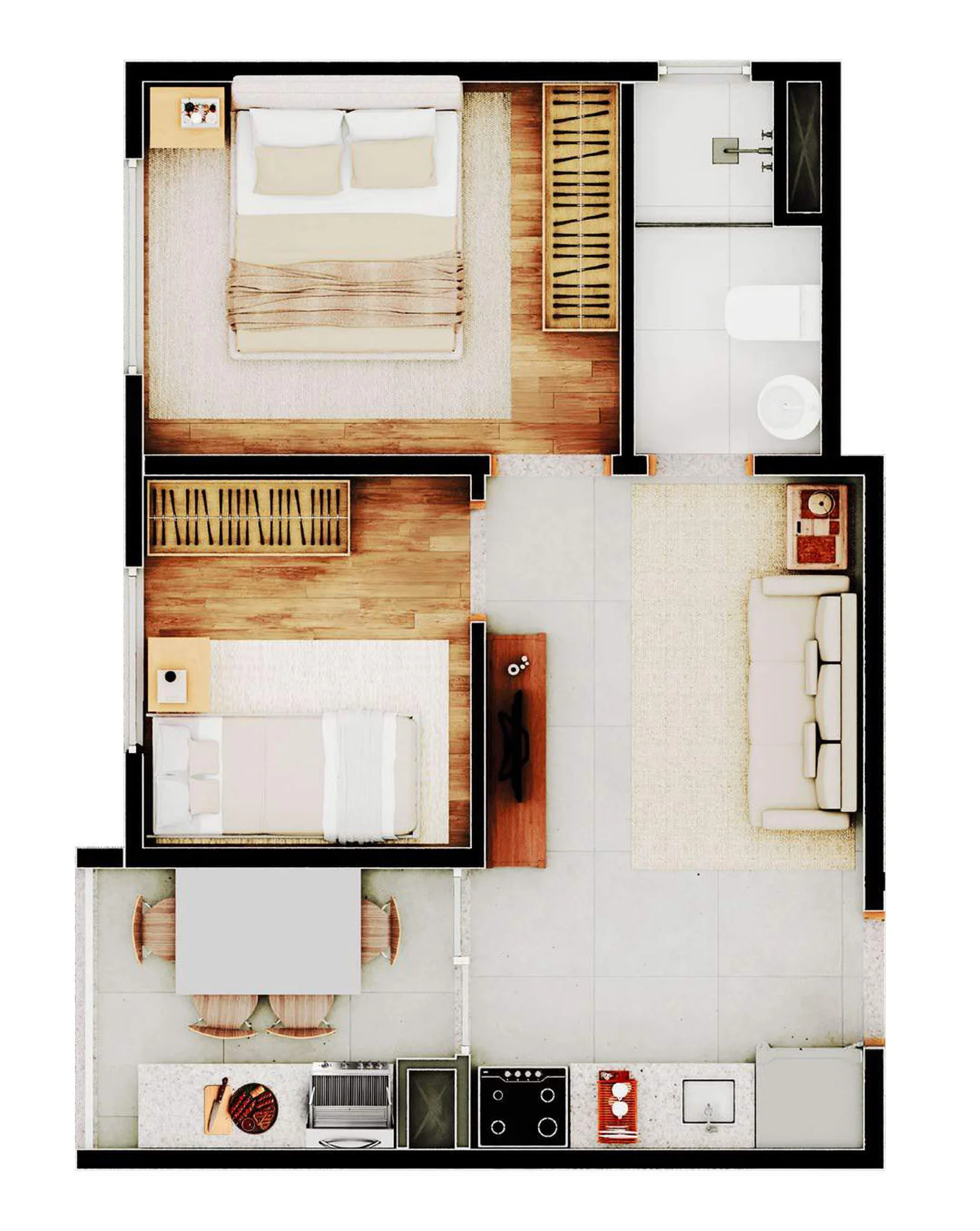 Planta de 2 dormitórios com 35,16 m² do Amaná Brooklin