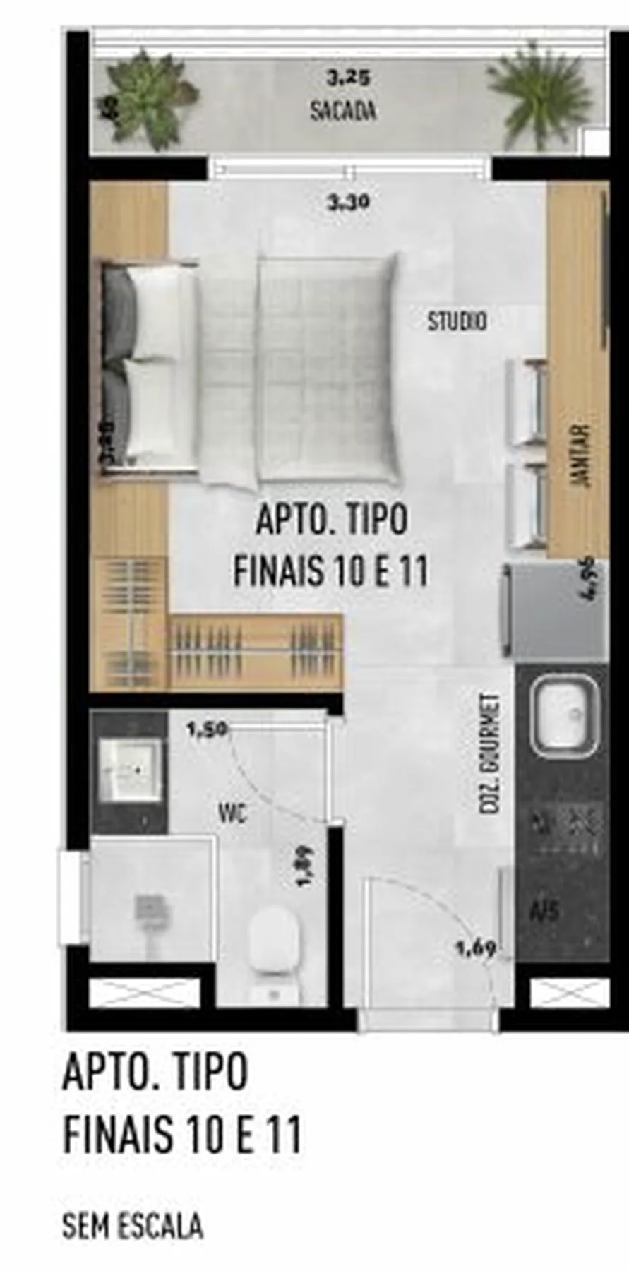 Planta do Ânima Vila Matilde — 1 dormitório – 22 m² Studio