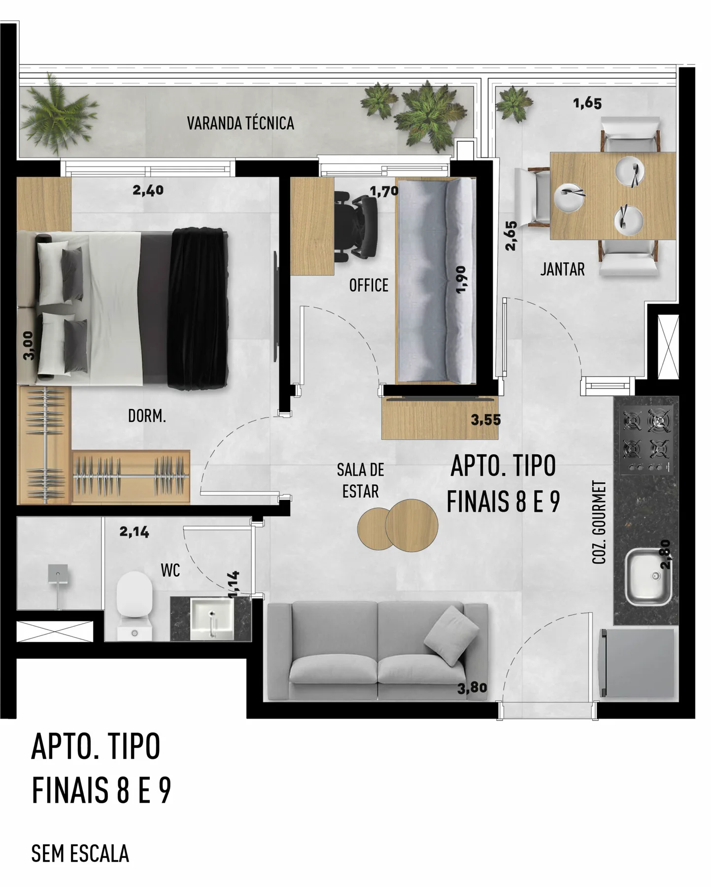 Planta do Ânima Vila Matilde — 1 dormitório – 35 m²