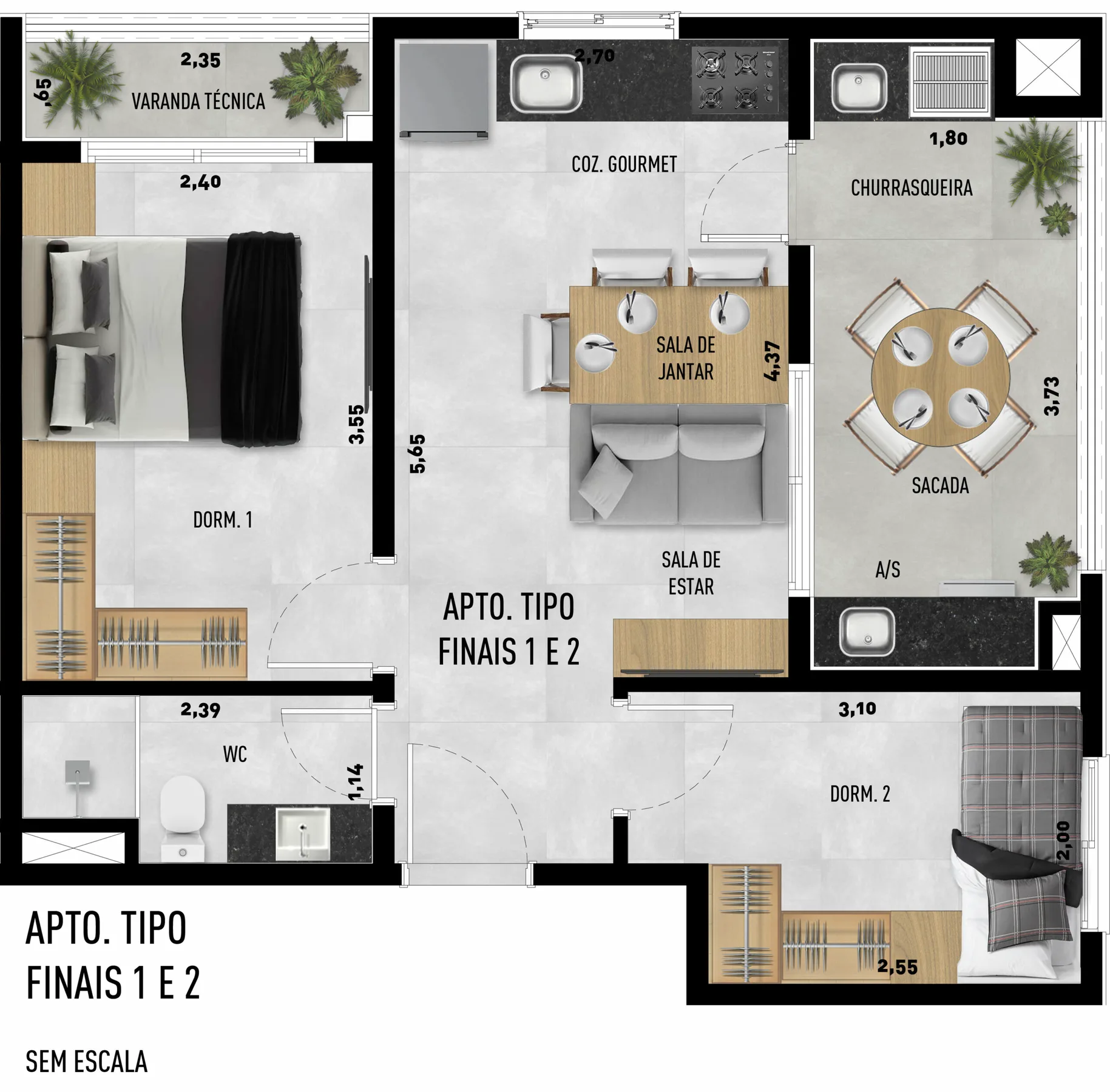 Planta do Ânima Vila Matilde — 2 dormitórios – 46 m²