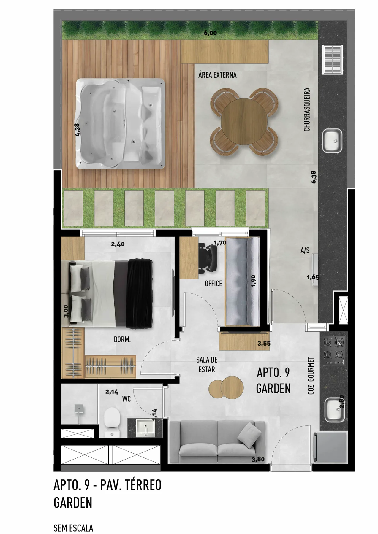Planta do Ânima Vila Matilde — 1 dormitório – 57 m² Garden