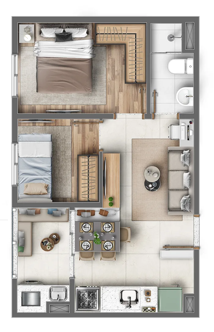 Planta do Arcos Itaquera em Itaquera — 2 dormitórios – 38,13 m²
