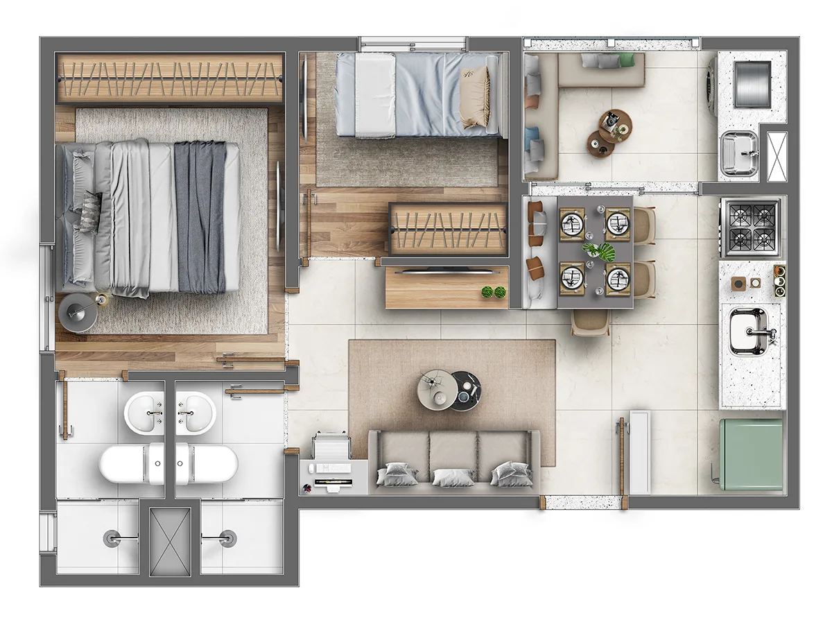 Planta do Arcos Itaquera em Itaquera — 2 dormitórios – 40,62 m²