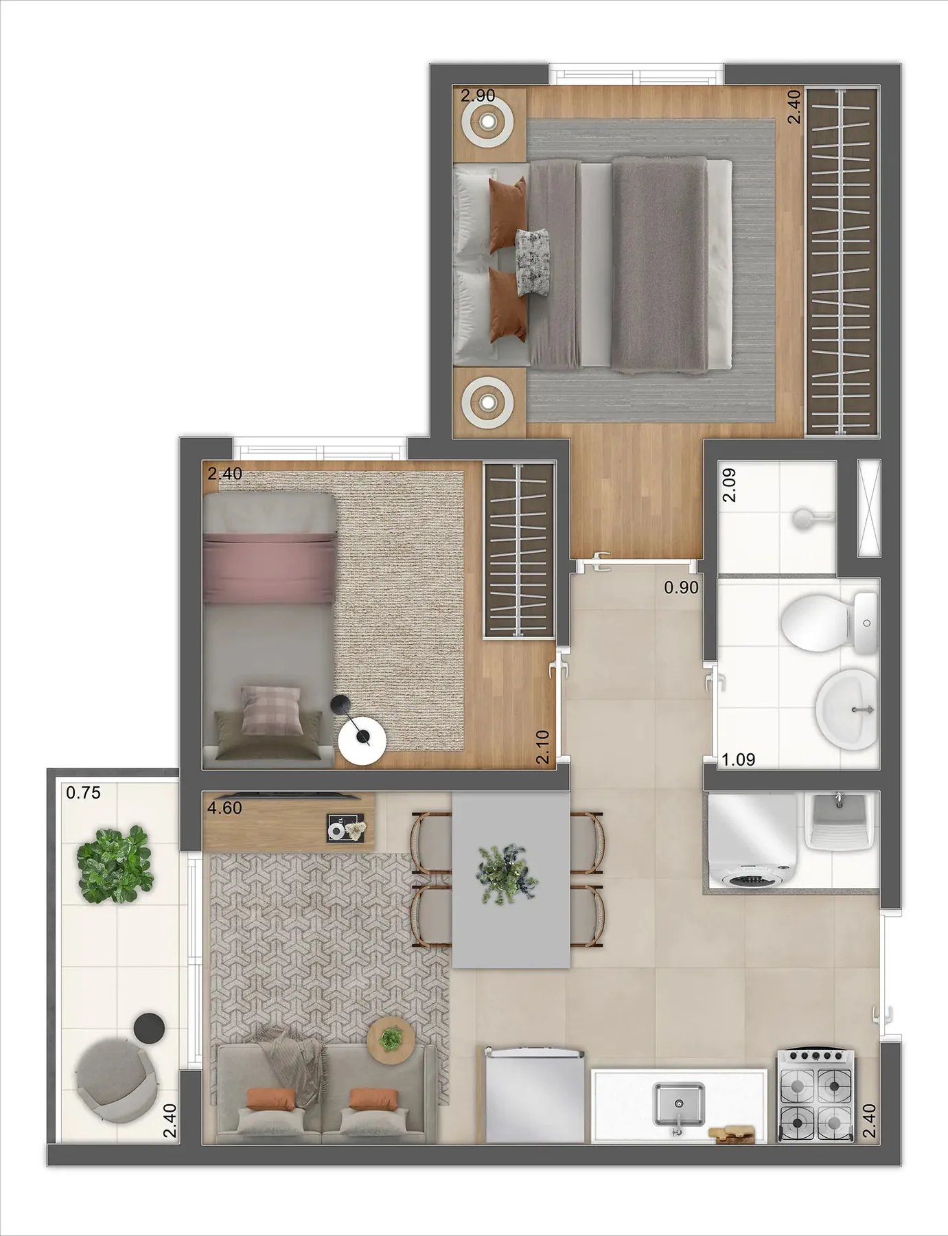 Planta do Ares do Horto Pau Brasil — 2 dormitórios – 31,71 m²