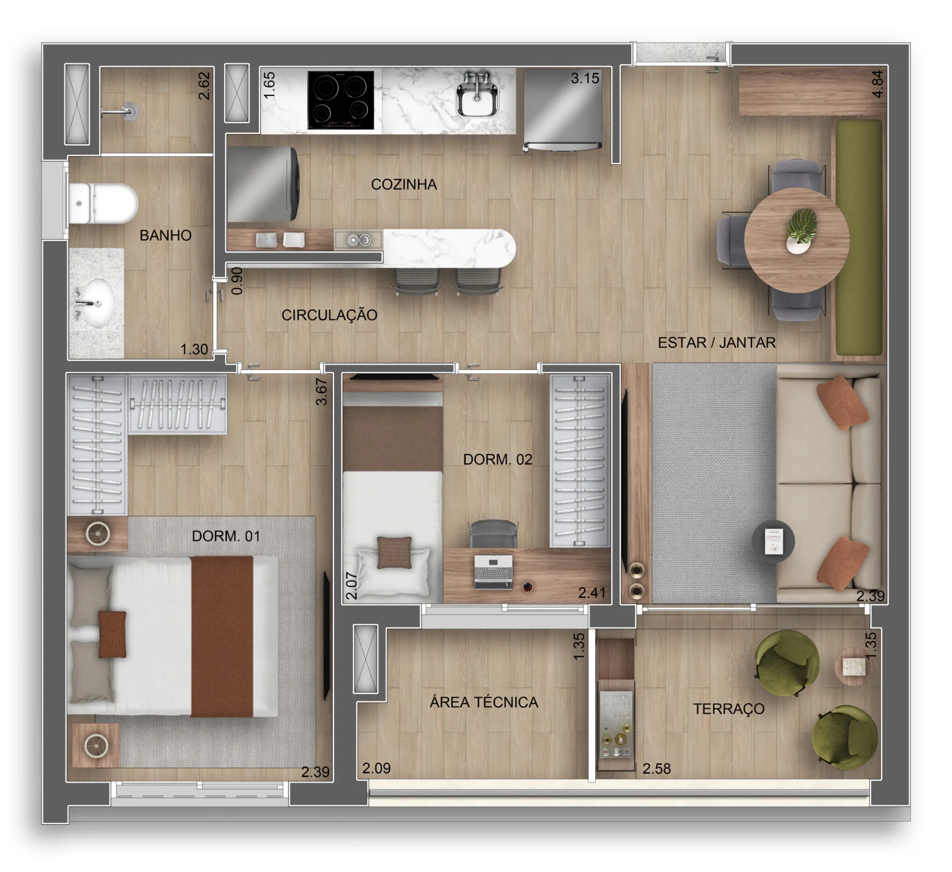 Planta do Auge Resort Tatuapé Home Spaces em Vila Azevedo — 2 dormitórios – 53 m²