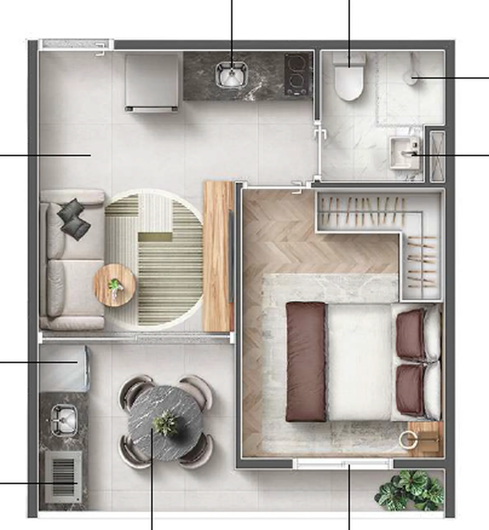 Planta do Bosque Urbano — 1 dormitório – 30,14 m²