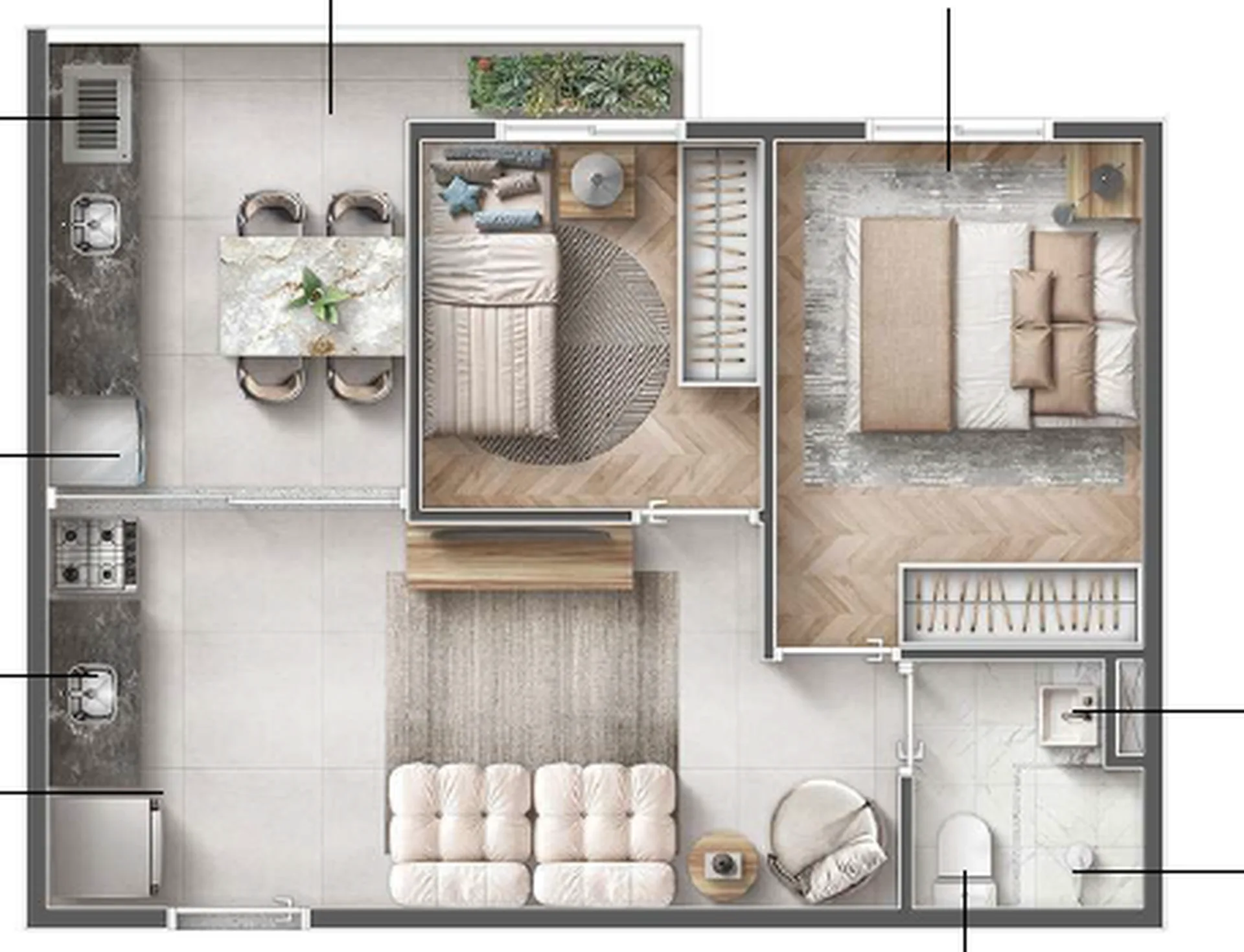 Planta do Bosque Urbano — 2 dormitórios – 42,02 m²