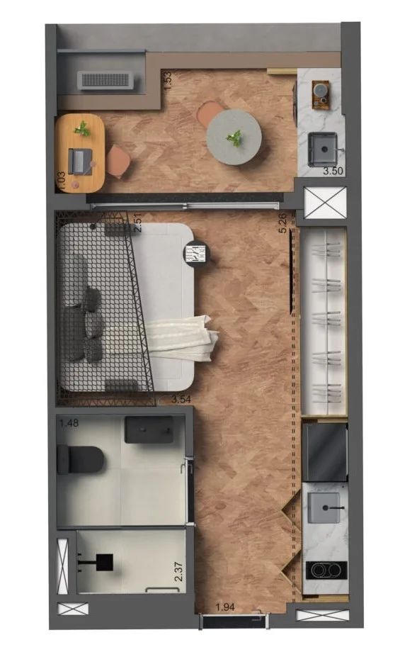 Planta do Botaní em Pompéia — 1 dormitório – 31 m²