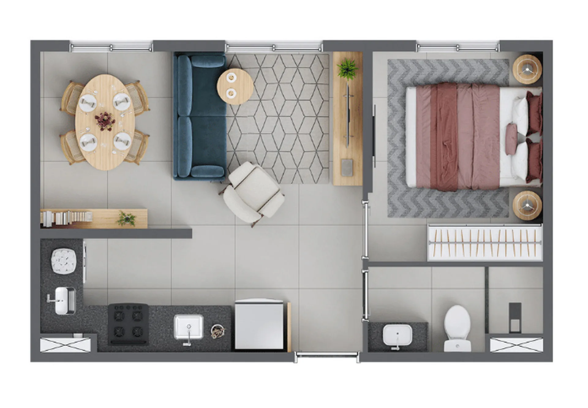 Planta do Botânica Santana em Santana — 1 dormitório – 32 m²