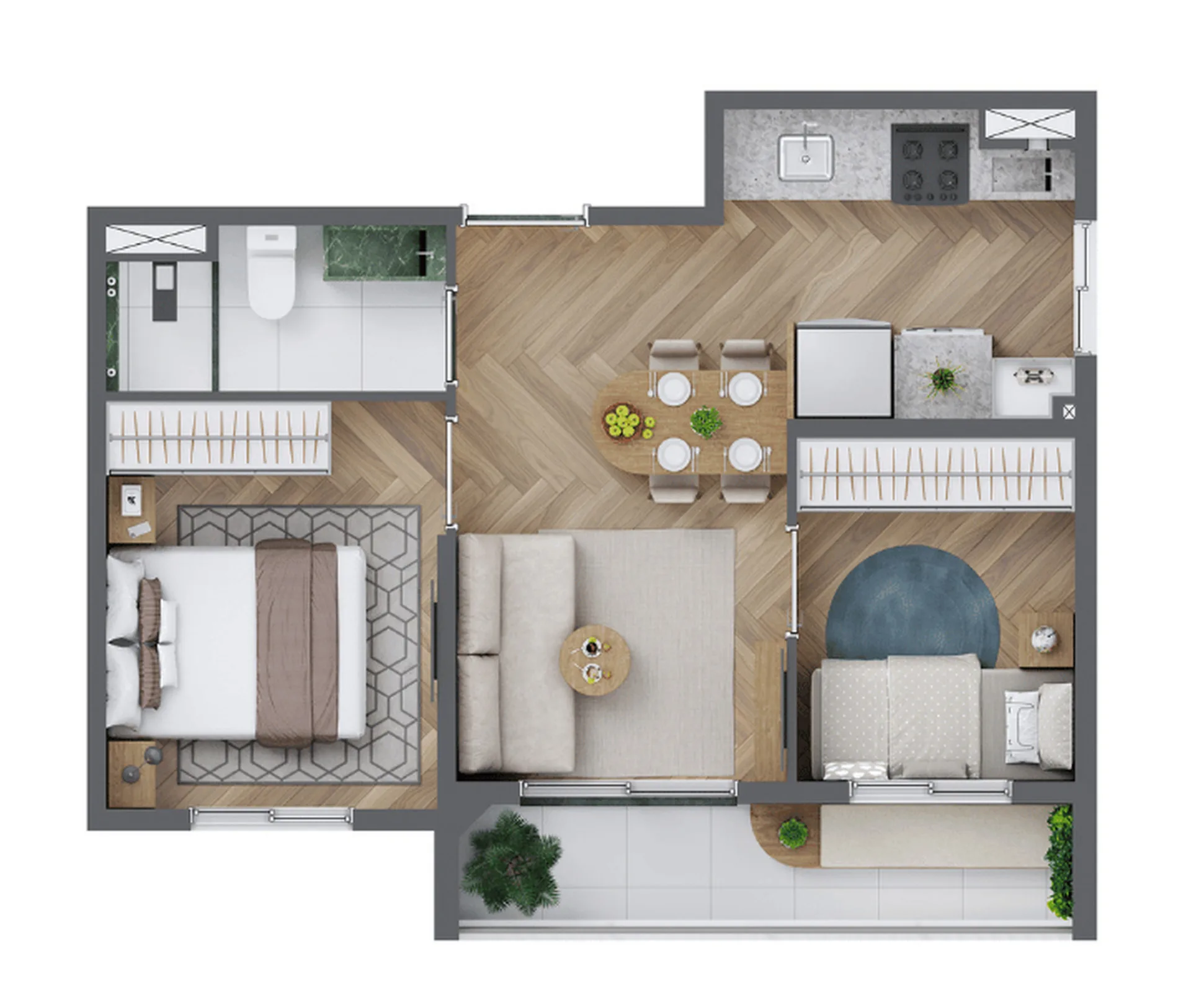 Planta do Botânica Santana em Santana — 2 dormitórios – 39 m²