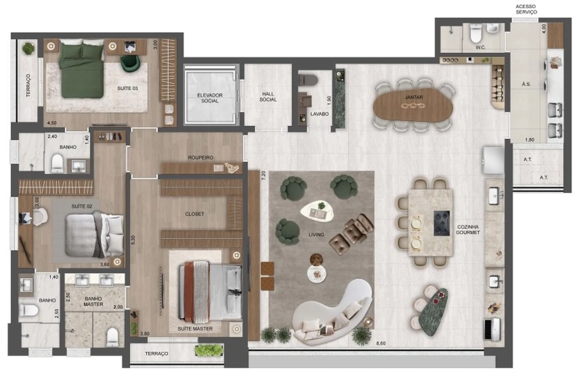 Planta do Château Jardin Harmonie — 3 dormitórios – 185 m²