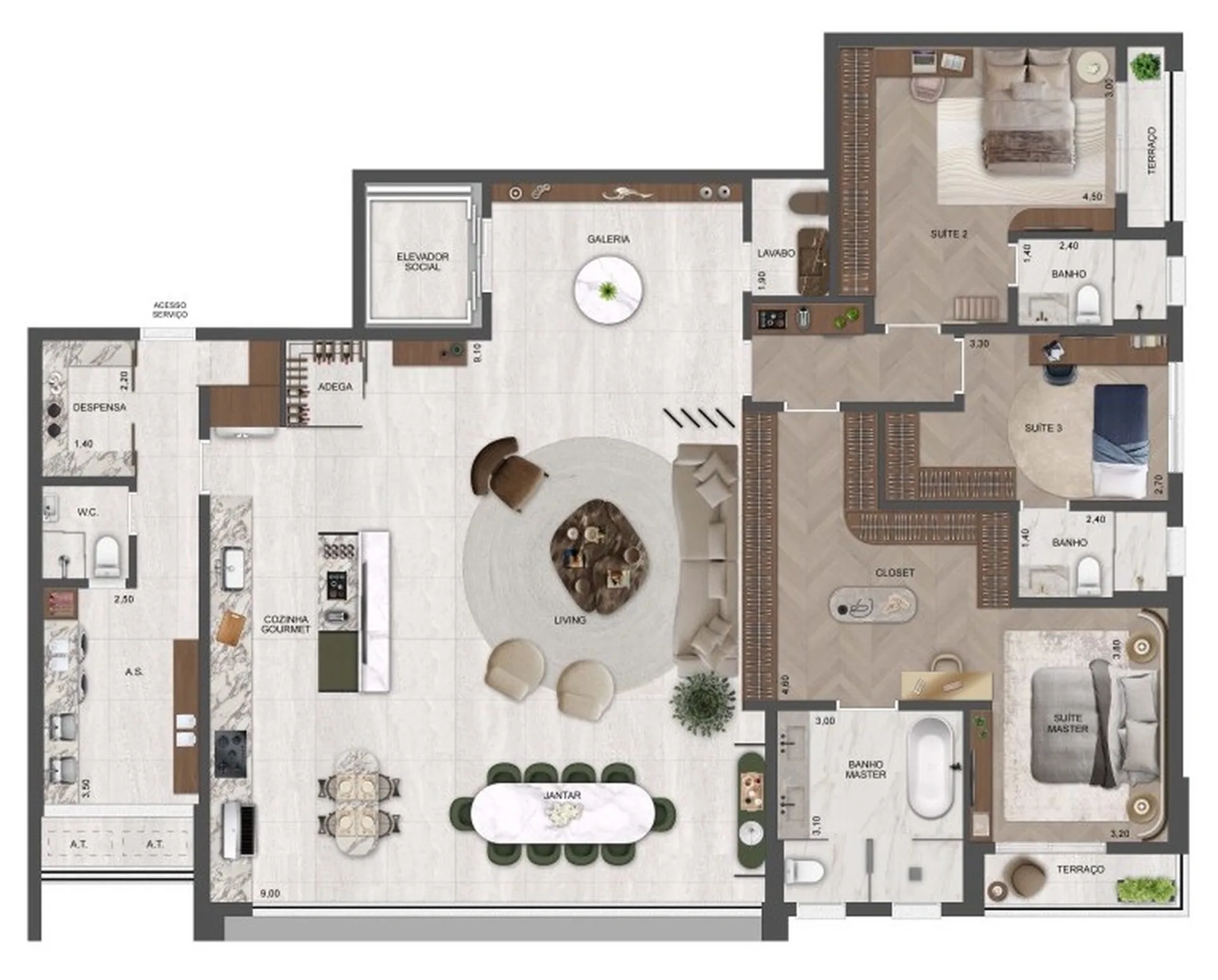 Planta do Château Jardin Harmonie — 3 dormitórios – 215 m²
