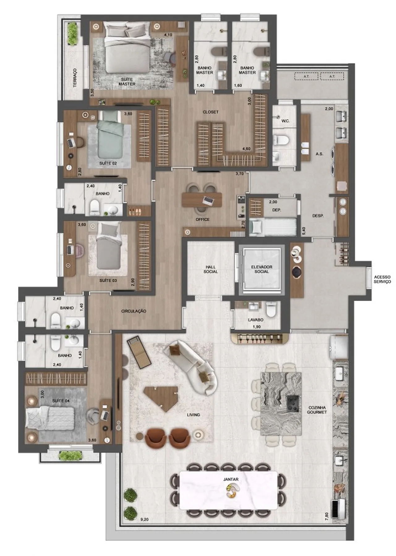 Planta do Château Jardin Harmonie — 4 dormitórios – 248 m²