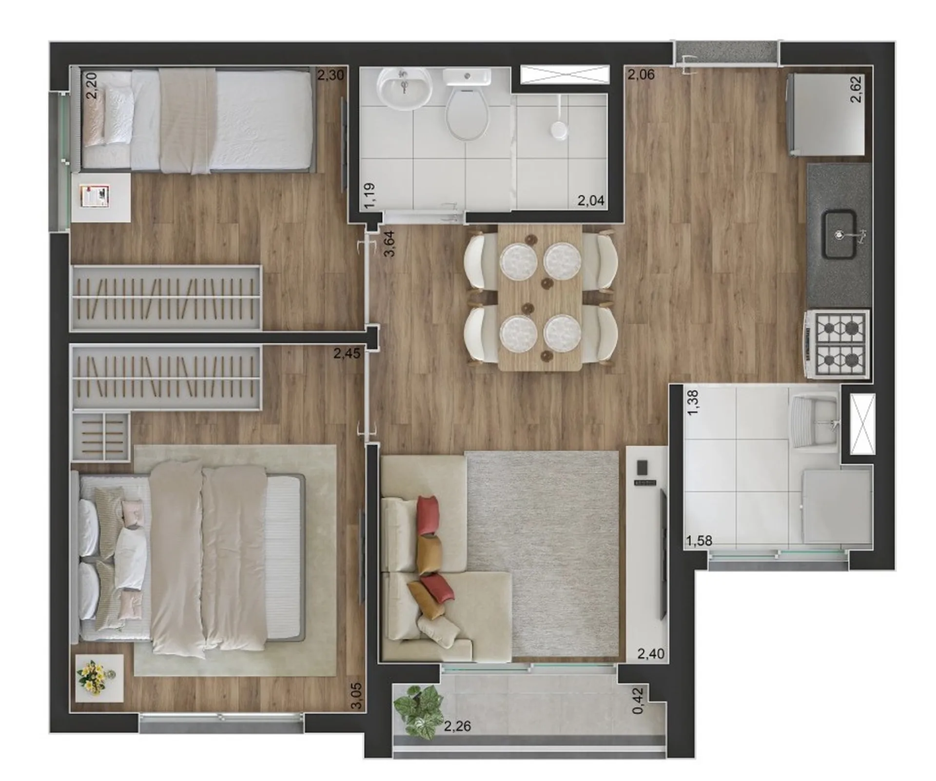 Planta do Class Select — 2 dormitórios – 37 m²