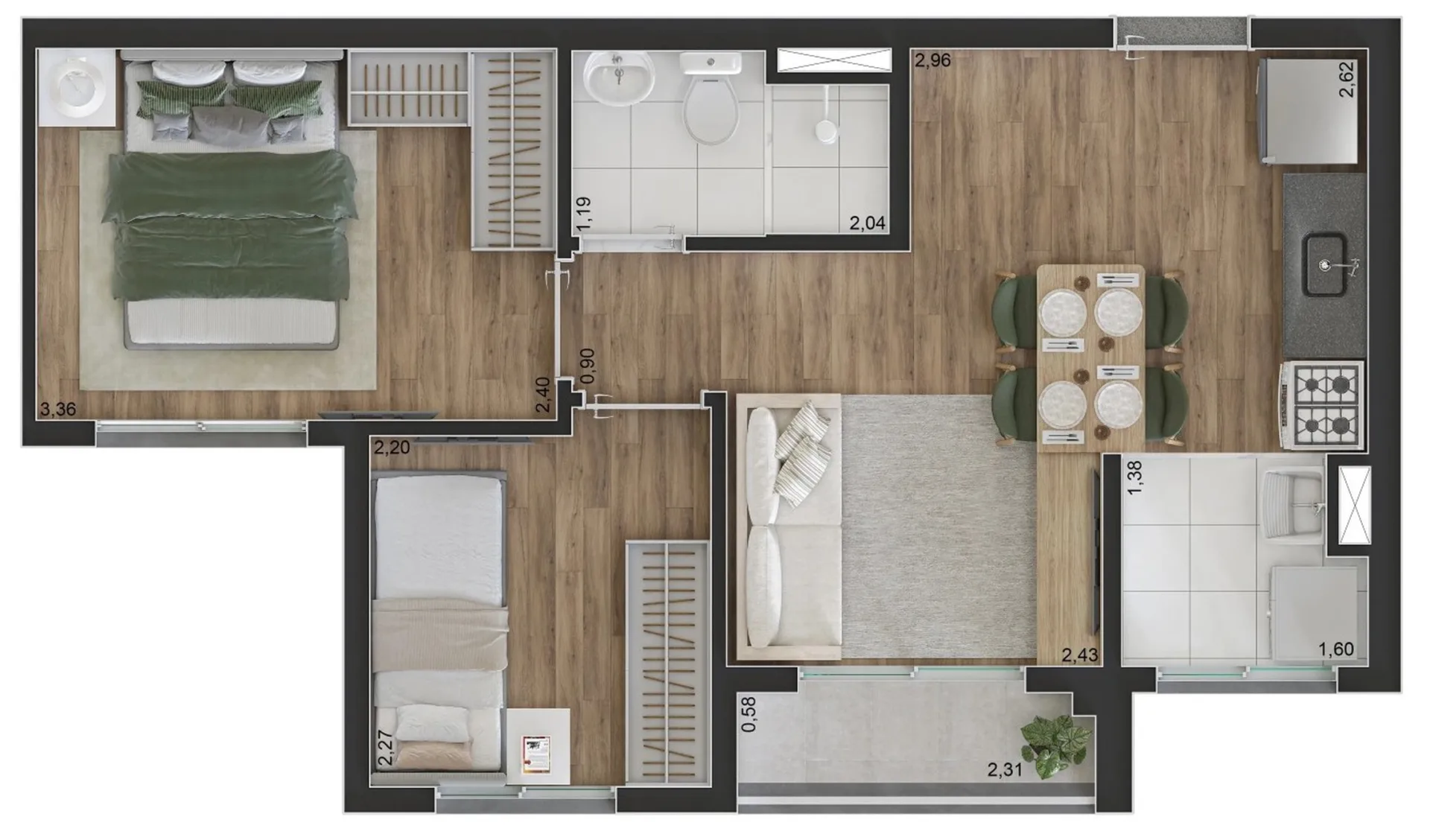 Planta do Class Select — 2 dormitórios – 38 m²