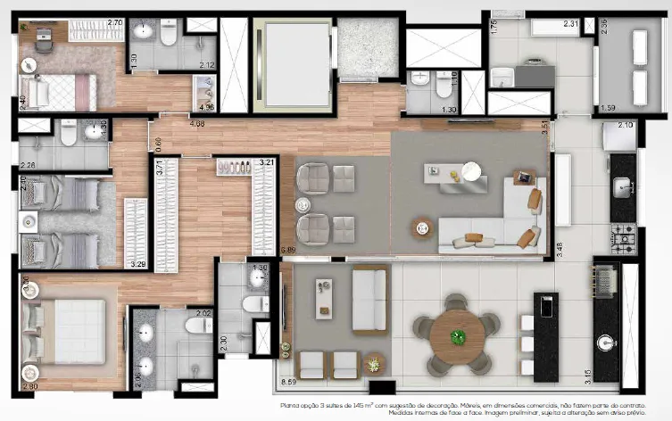 Planta do Dom Ipiranga em Ipiranga — 3 dormitórios – 145 m²