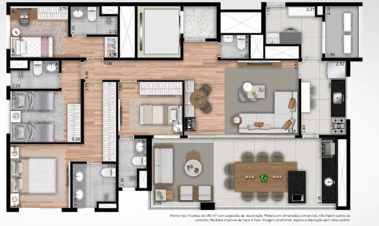 Planta do Dom Ipiranga em Ipiranga — 4 dormitórios – 145 m²