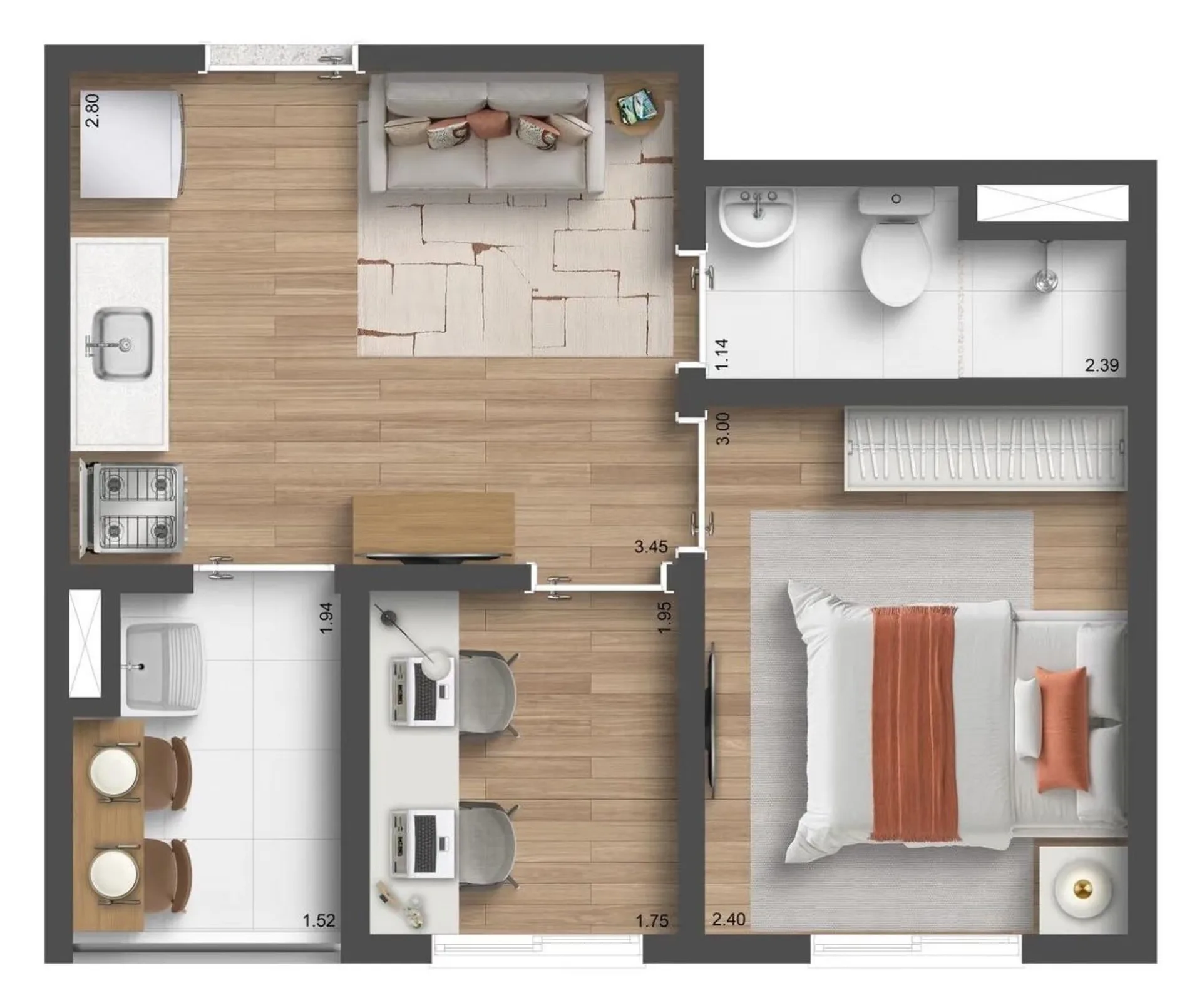 Planta do Elo Parada Inglesa em Santana — 1 dormitório – 30,14 m²