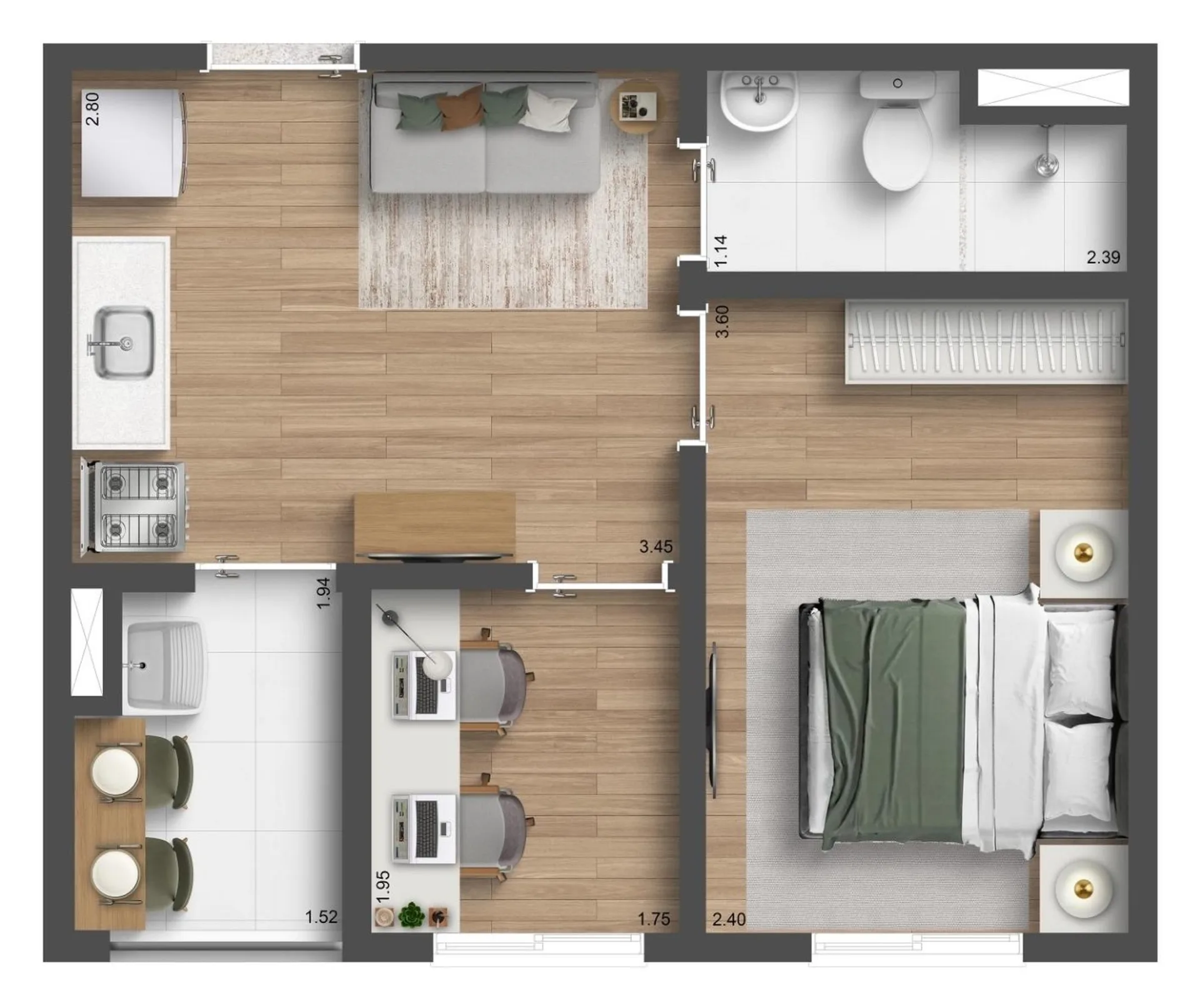 Planta do Elo Parada Inglesa em Santana — 1 dormitório – 31,63 m²