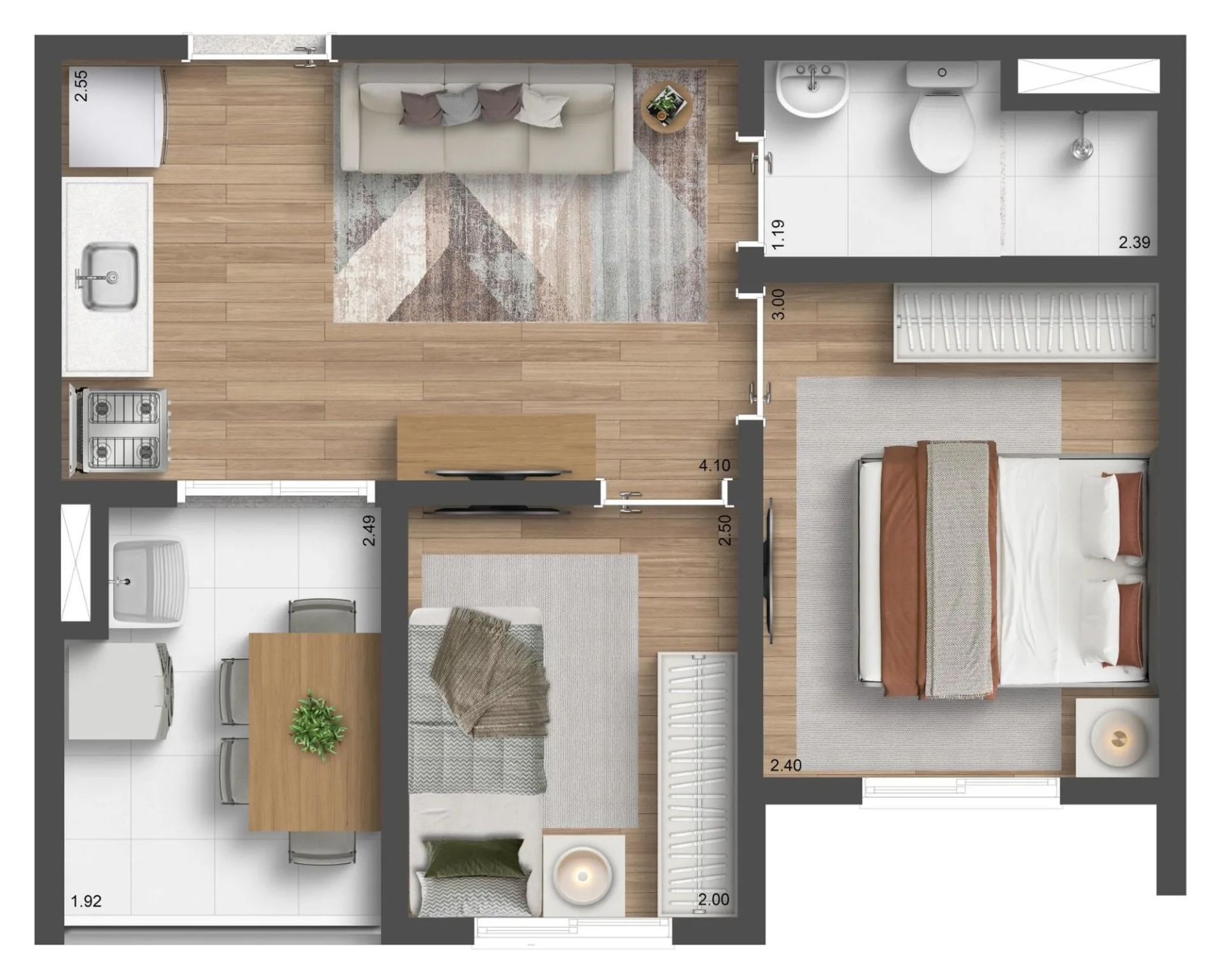 Planta do Elo Parada Inglesa em Santana — 2 dormitórios – 35,12 m²