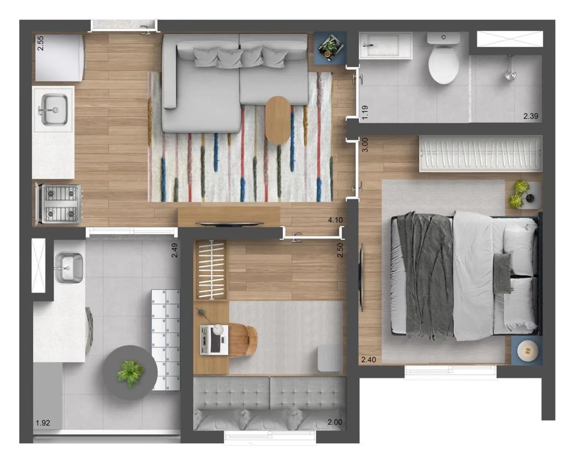 Planta do Elo Parada Inglesa em Santana — 1 dormitório – 35,12 m²