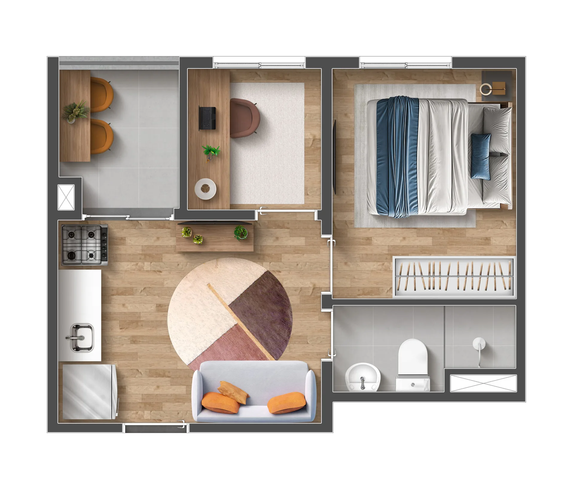 Planta do Elos Tatuapé em Chácara Santo Antônio — Planta Tipo 1 Dorm+ Office+ Varanda