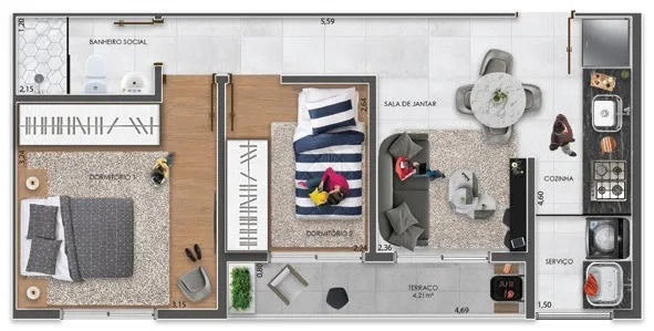 Planta do Elza Boteguin em Vila Carrão — 2 dormitórios – 48 m²