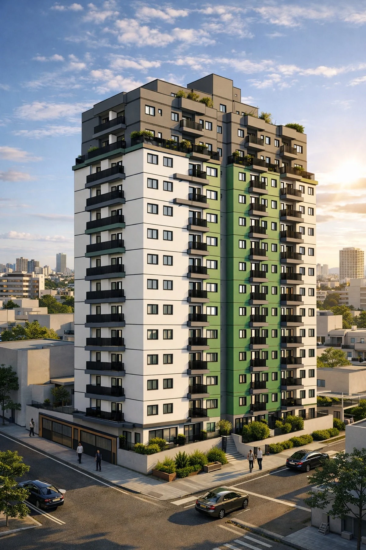 Fachada do Essência Plaza, torre residencial na Rua José Maria, na Penha de França