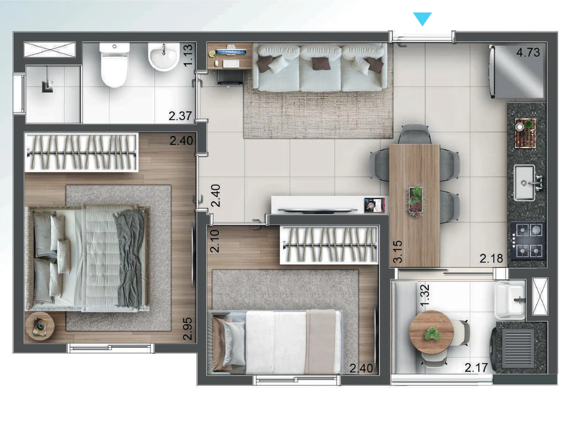Planta do Hug Serenity — 2 dormitórios – 35 m²