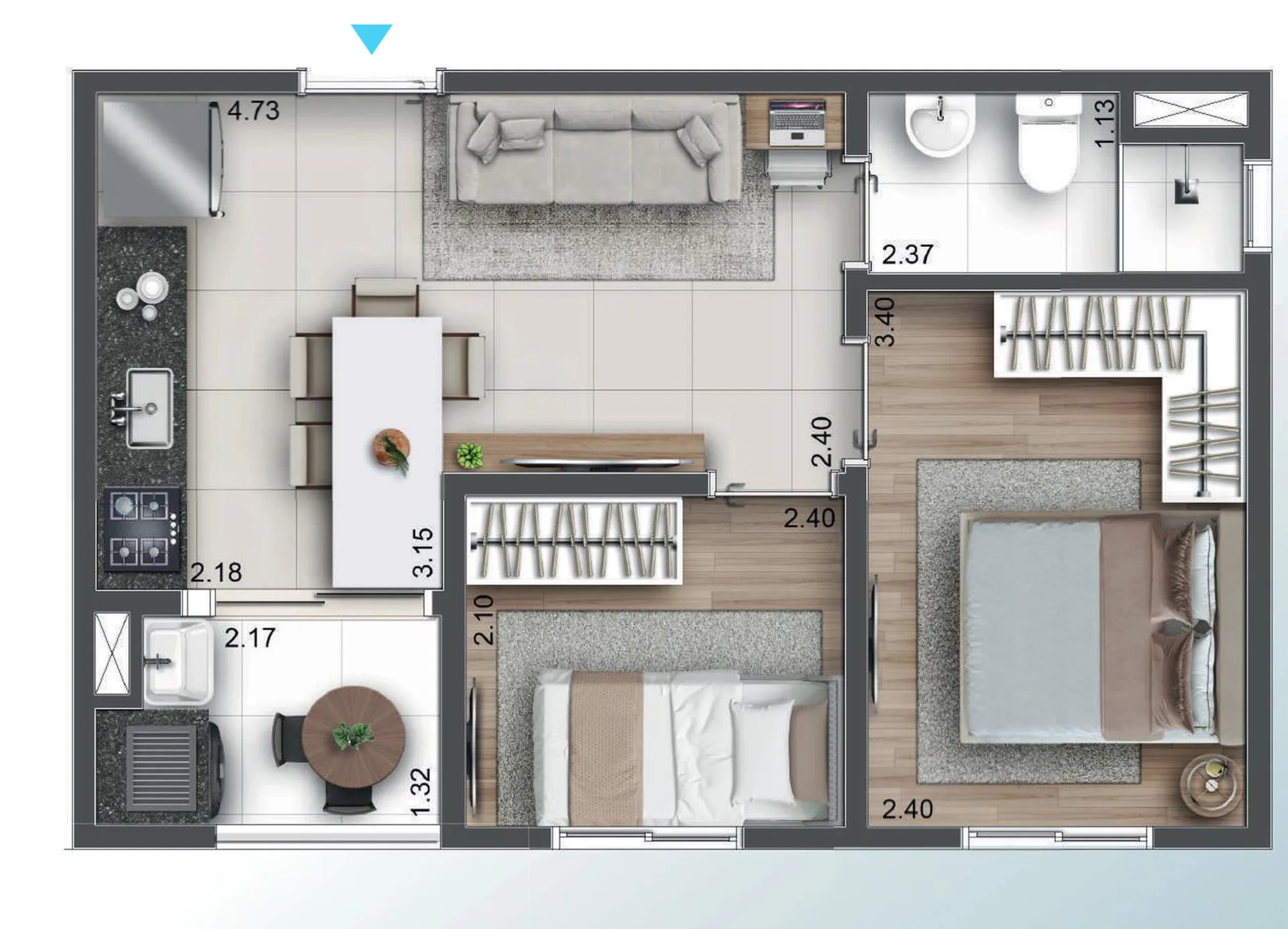 Planta do Hug Serenity — 2 dormitórios – 36 m²