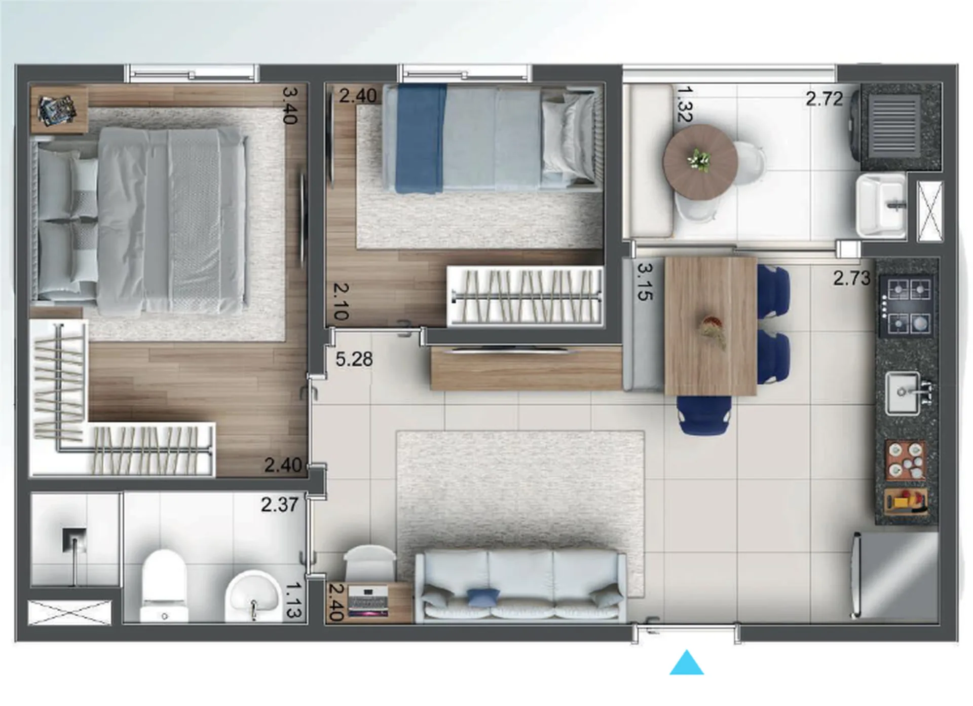 Planta do Hug Serenity — 2 dormitórios – 39 m²