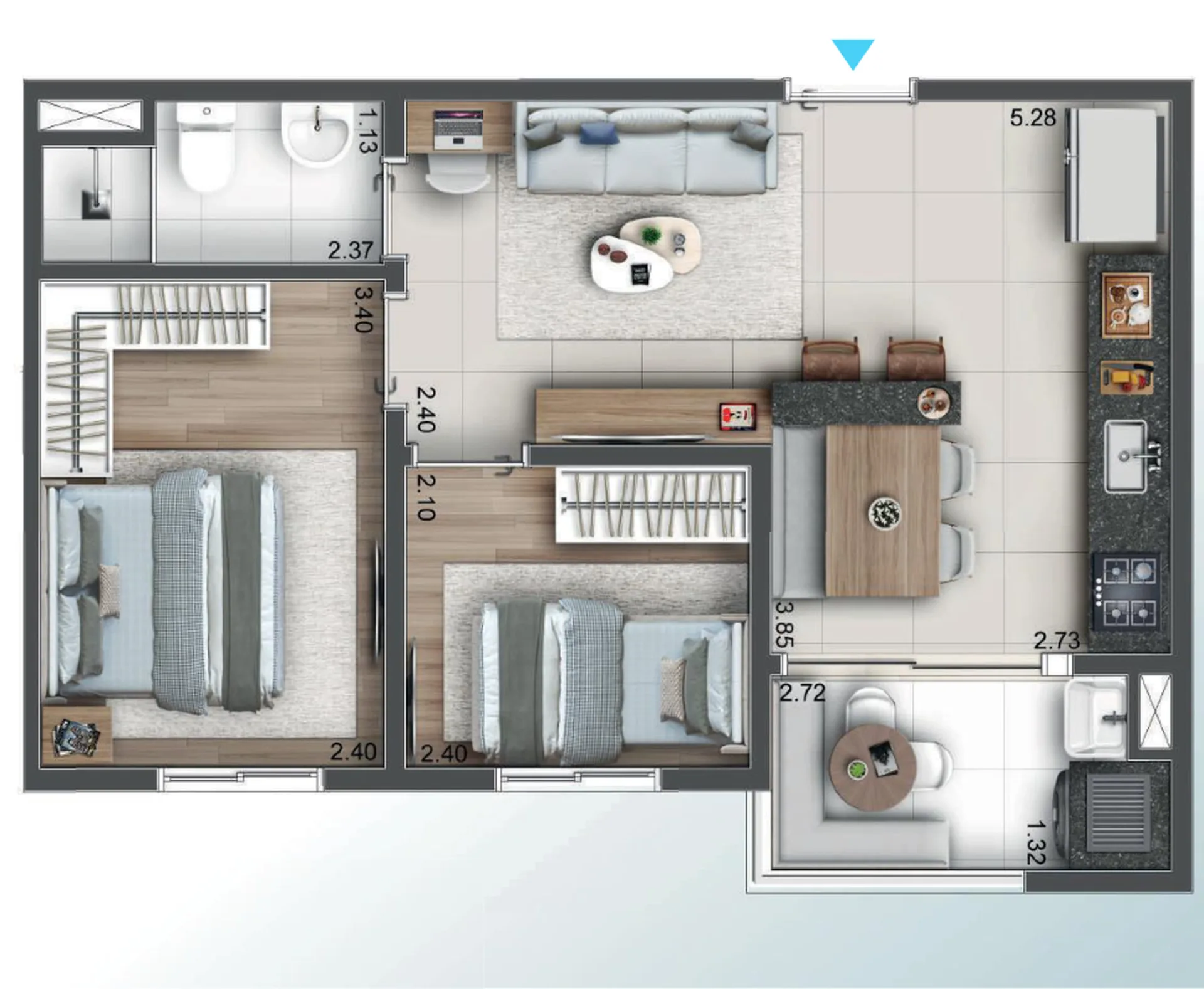 Planta do Hug Serenity — 2 dormitórios – 41 m²