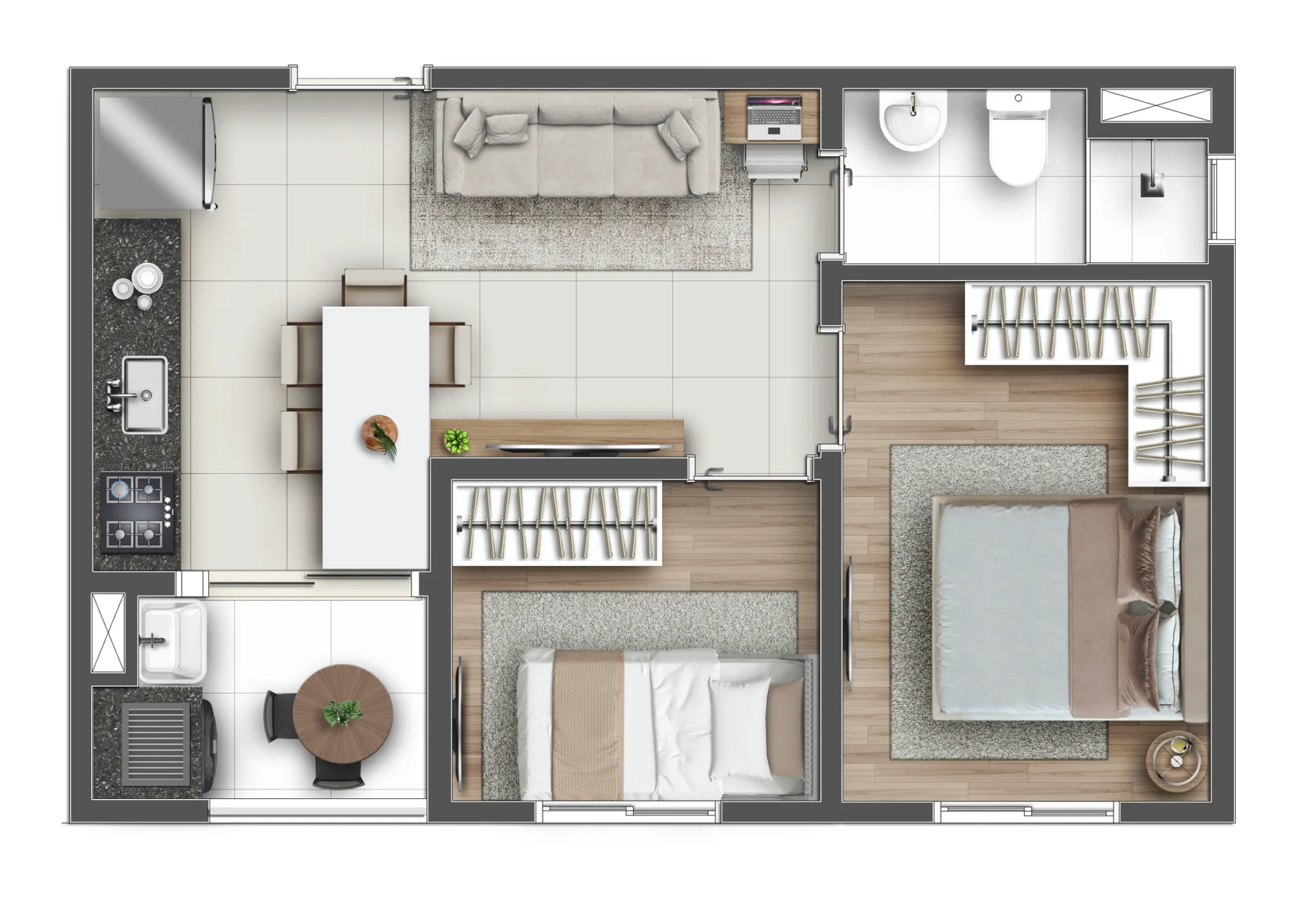 Planta do Hug Vitality — 2 dormitórios – 36,54 m²