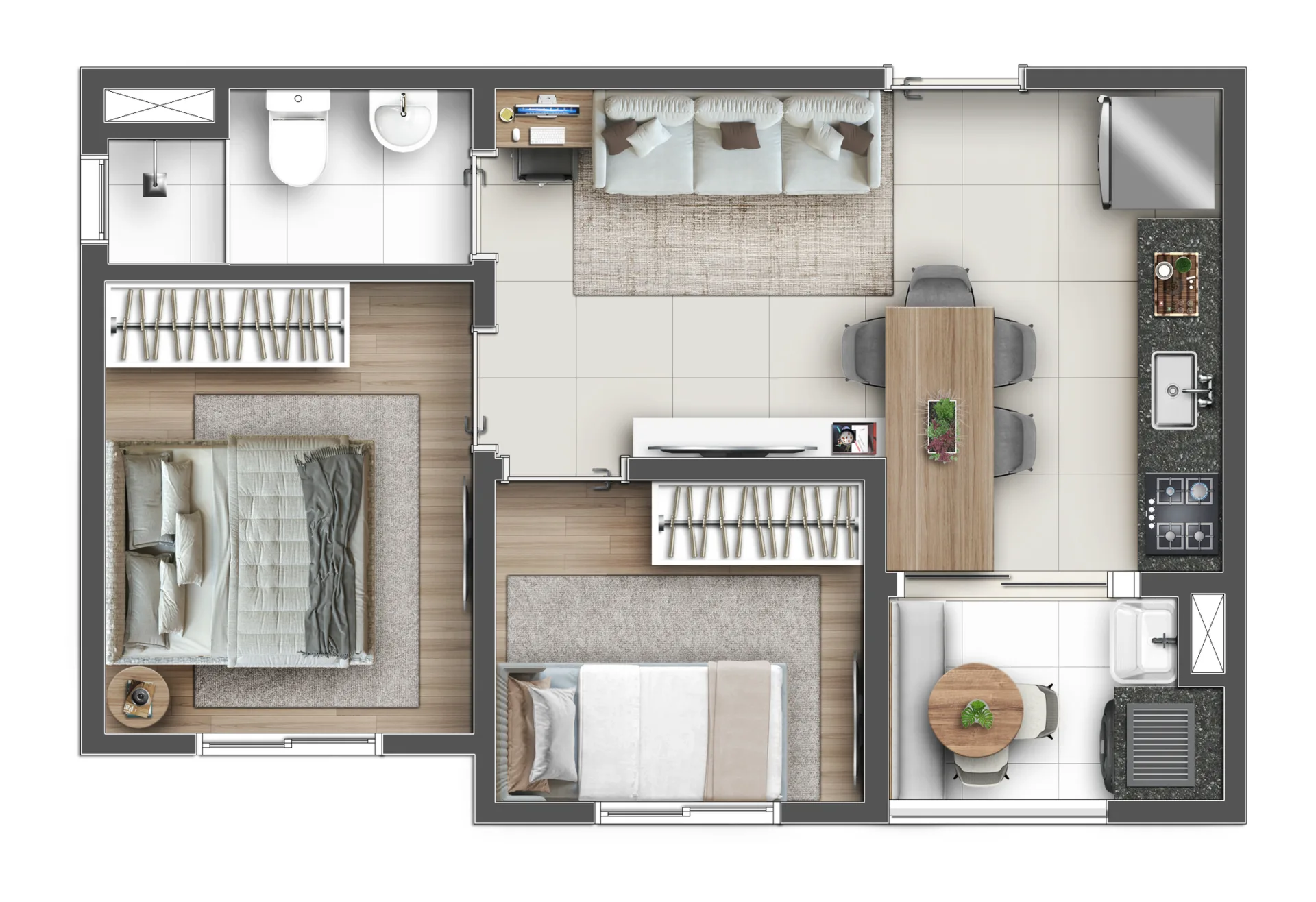 Planta do Hug Vitality — 2 dormitórios – 35,75 m²