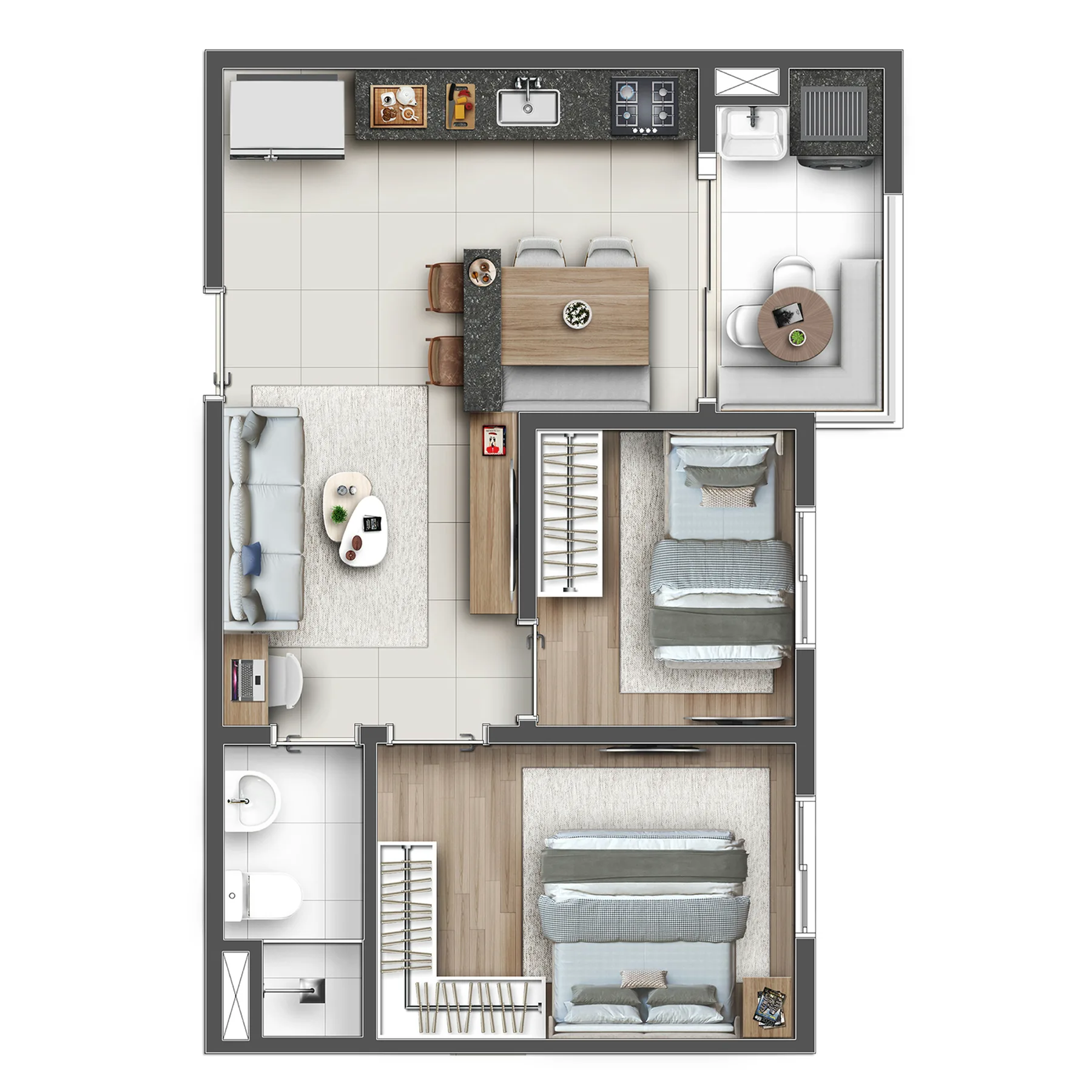 Planta do Hug Vitality — 2 dormitórios – 41,33 m²