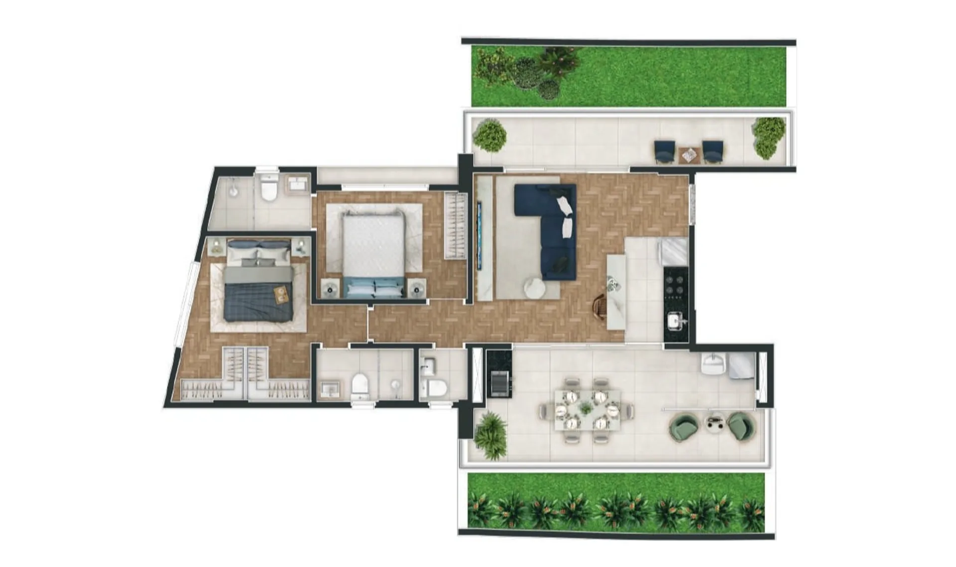 Planta do Ipo 93 — 2 dormitórios – 97 m² Garden
