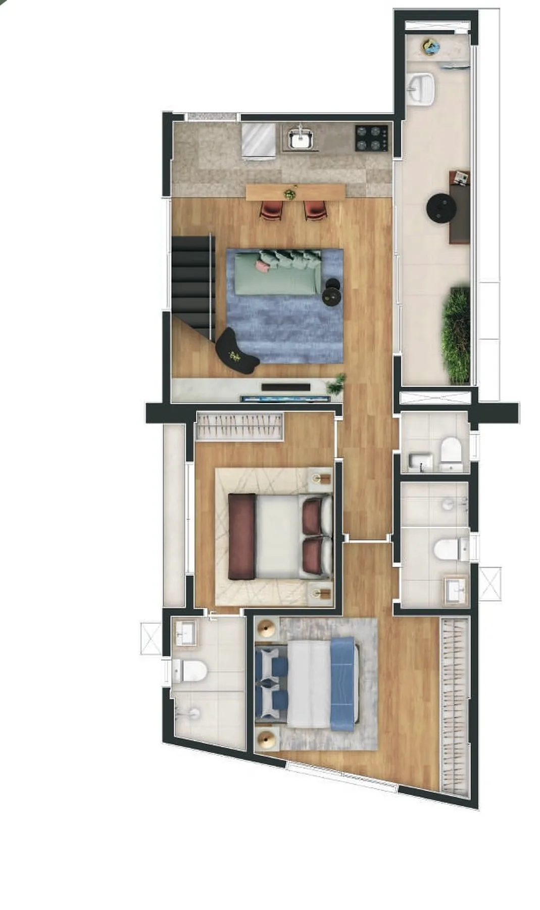 Planta do Ipo 93 — 2 dormitórios – 112 m² Cobertura