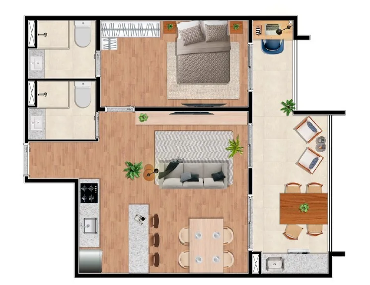 Planta do Jardim Veri em Higienópolis — 1 dormitório – 56,6 m²