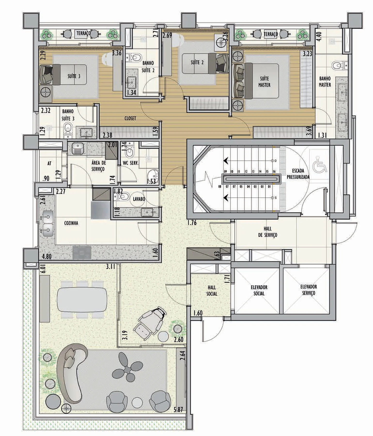 Planta do apartamento de 3 dormitórios e 139 m² do JML Design Jardins