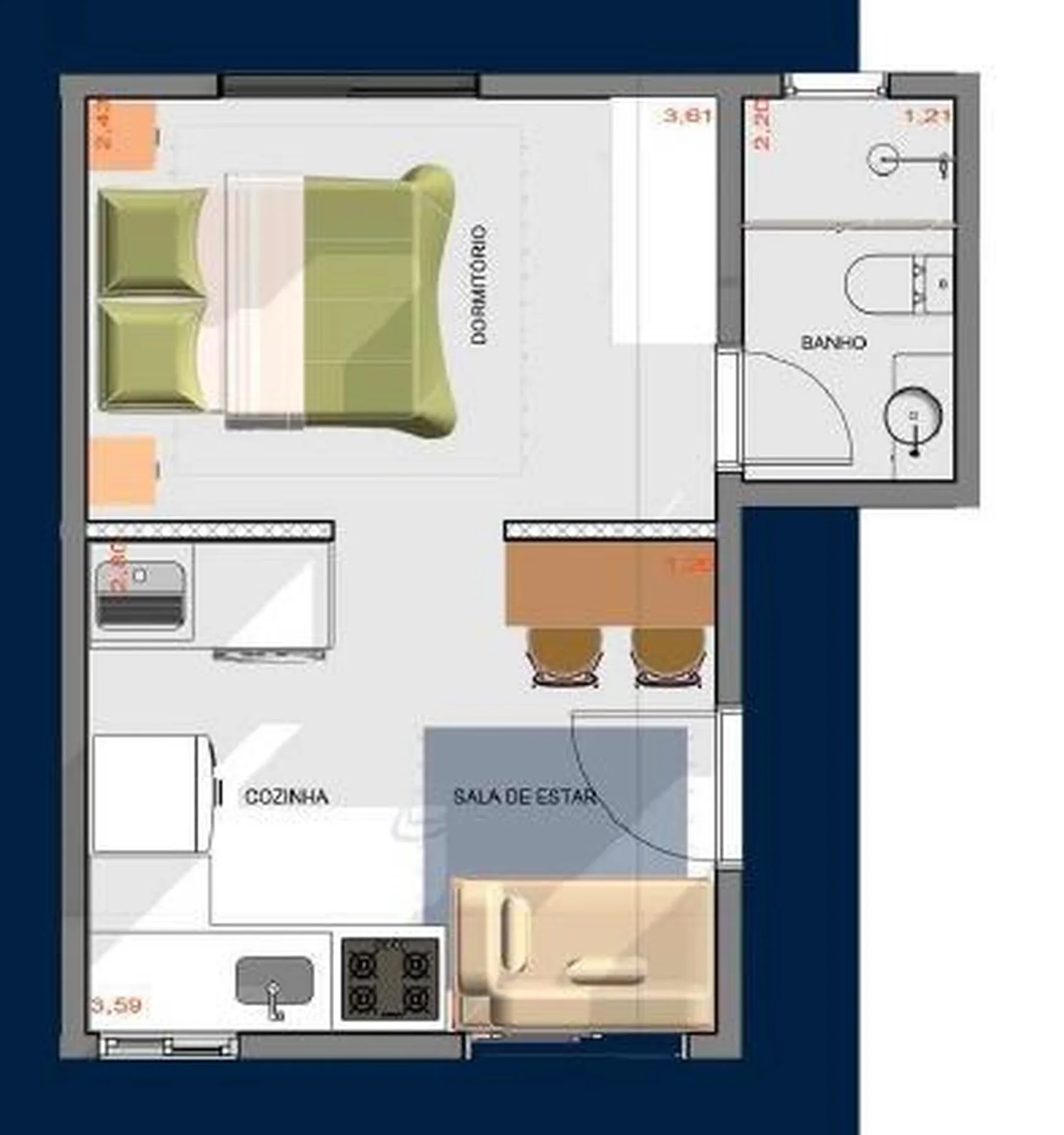 Planta do José Luiz — 1 dormitório – 27 m²
